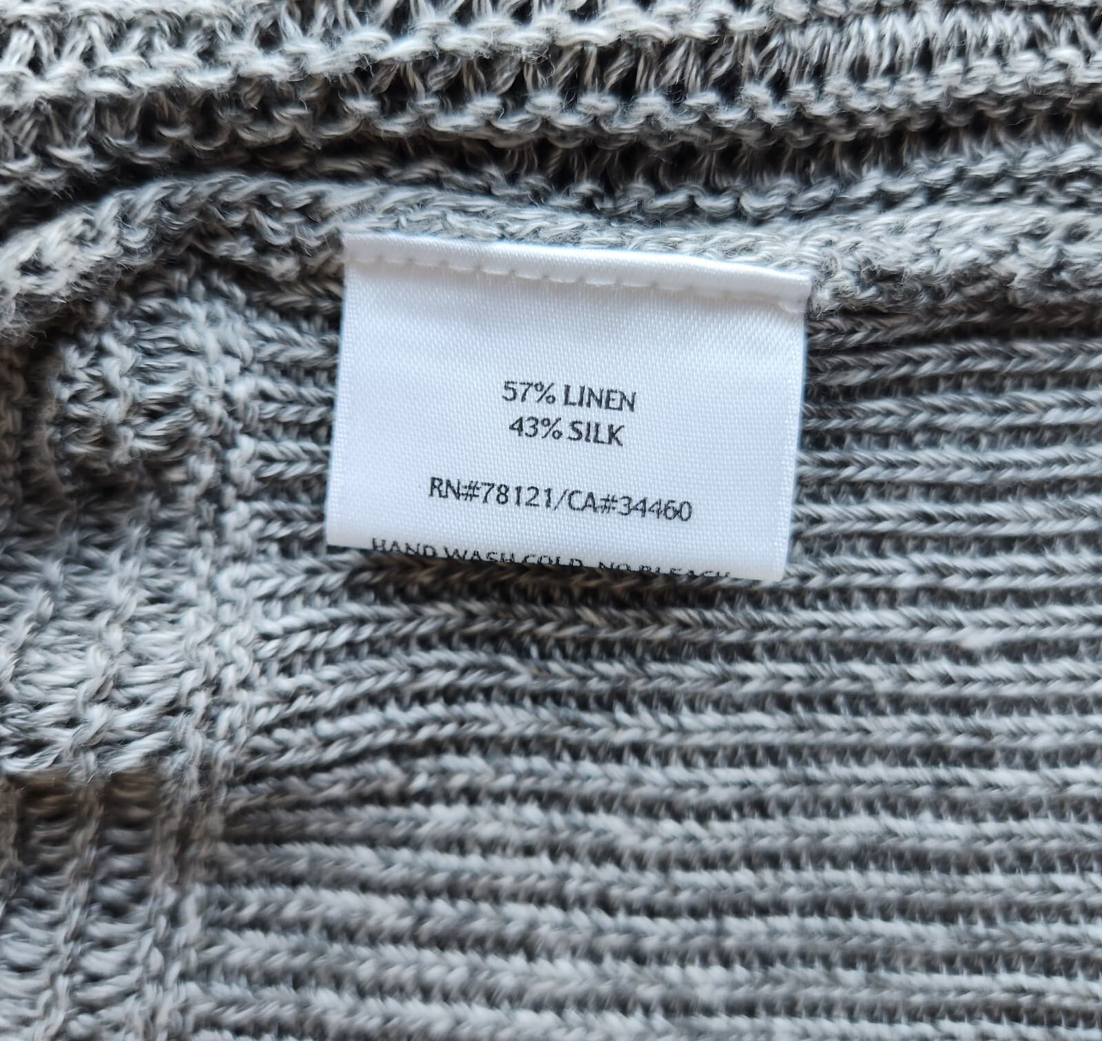 EILEEN FISHER Linen Silk Blend Open-Knit Gray Open Front Cardigan Pocket Women L - Thumbnail 9
