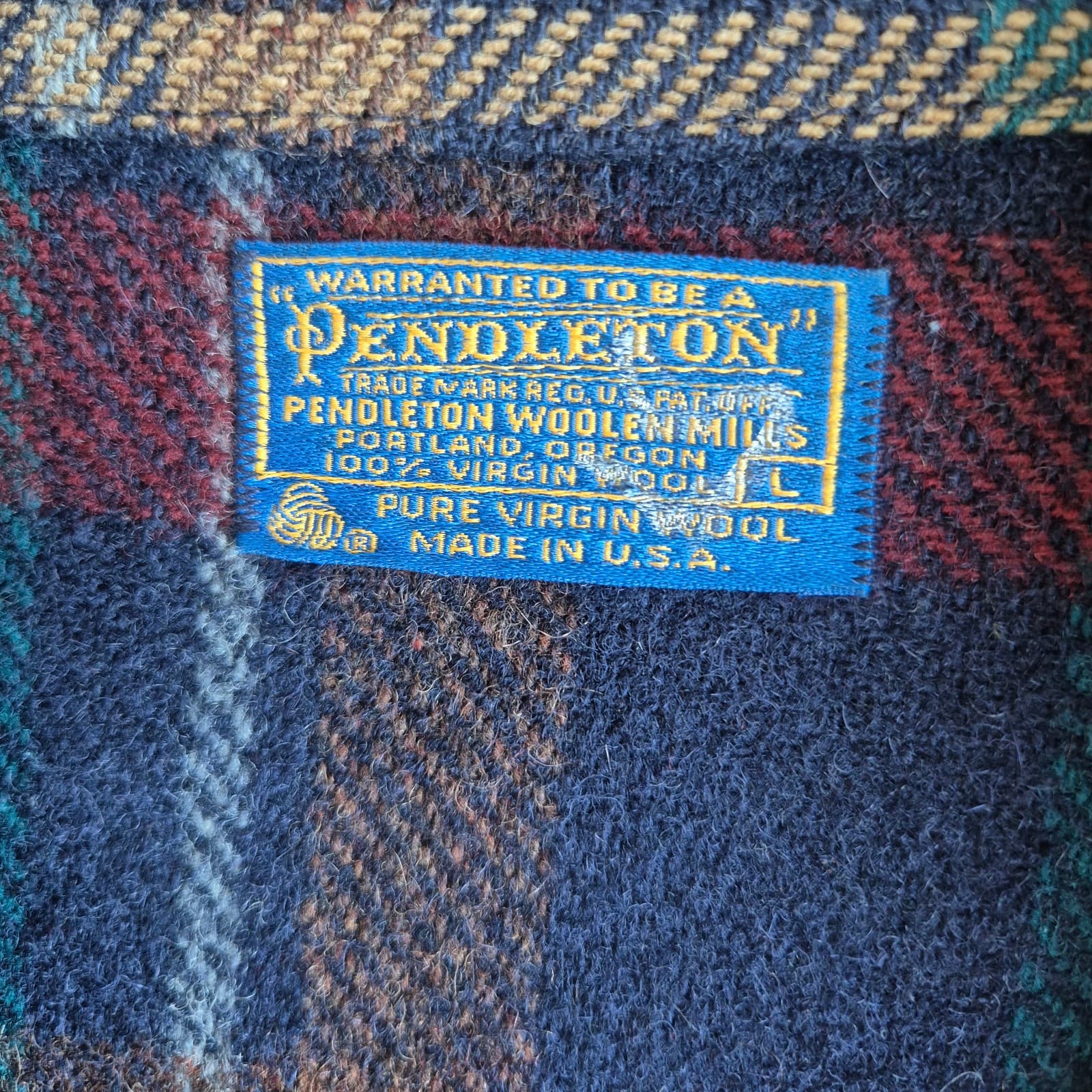 Vintage'70s Pendleton USA Wool Plaid Shirt Jacket Shacket Button Pocket Men's L - Thumbnail 7