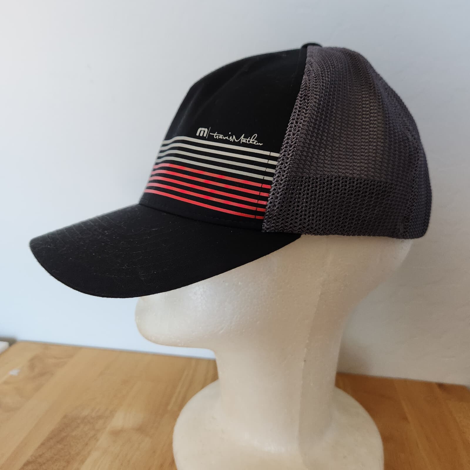 Travis Mathew Braids FlexFit Hat Mesh Back Stripe Black Cotton Blend Grey L-XL - Thumbnail 4