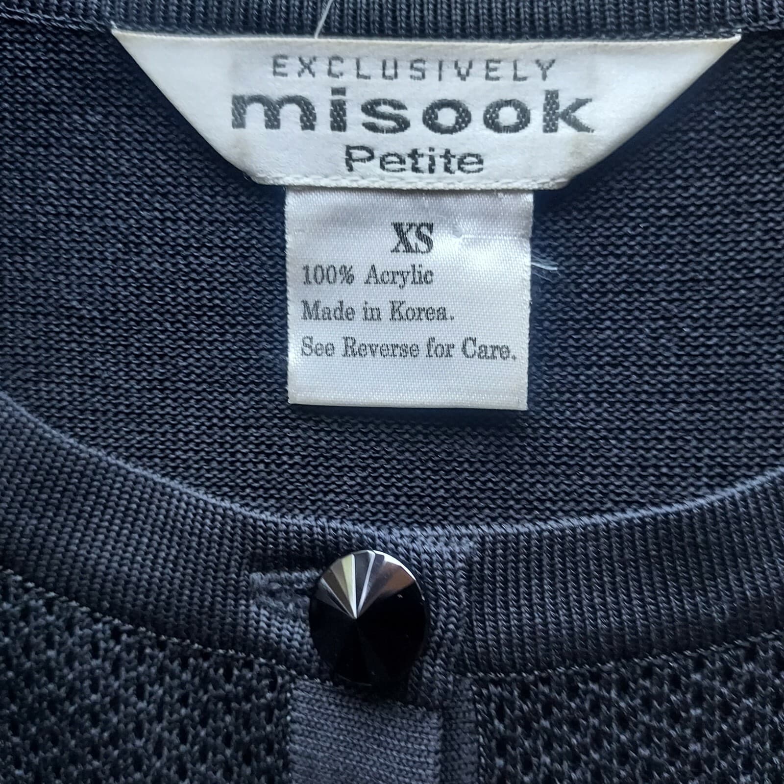 Exclusively Misook Acrylic Knit Short Sleeve Top Button Black Women Petite XS - Thumbnail 7