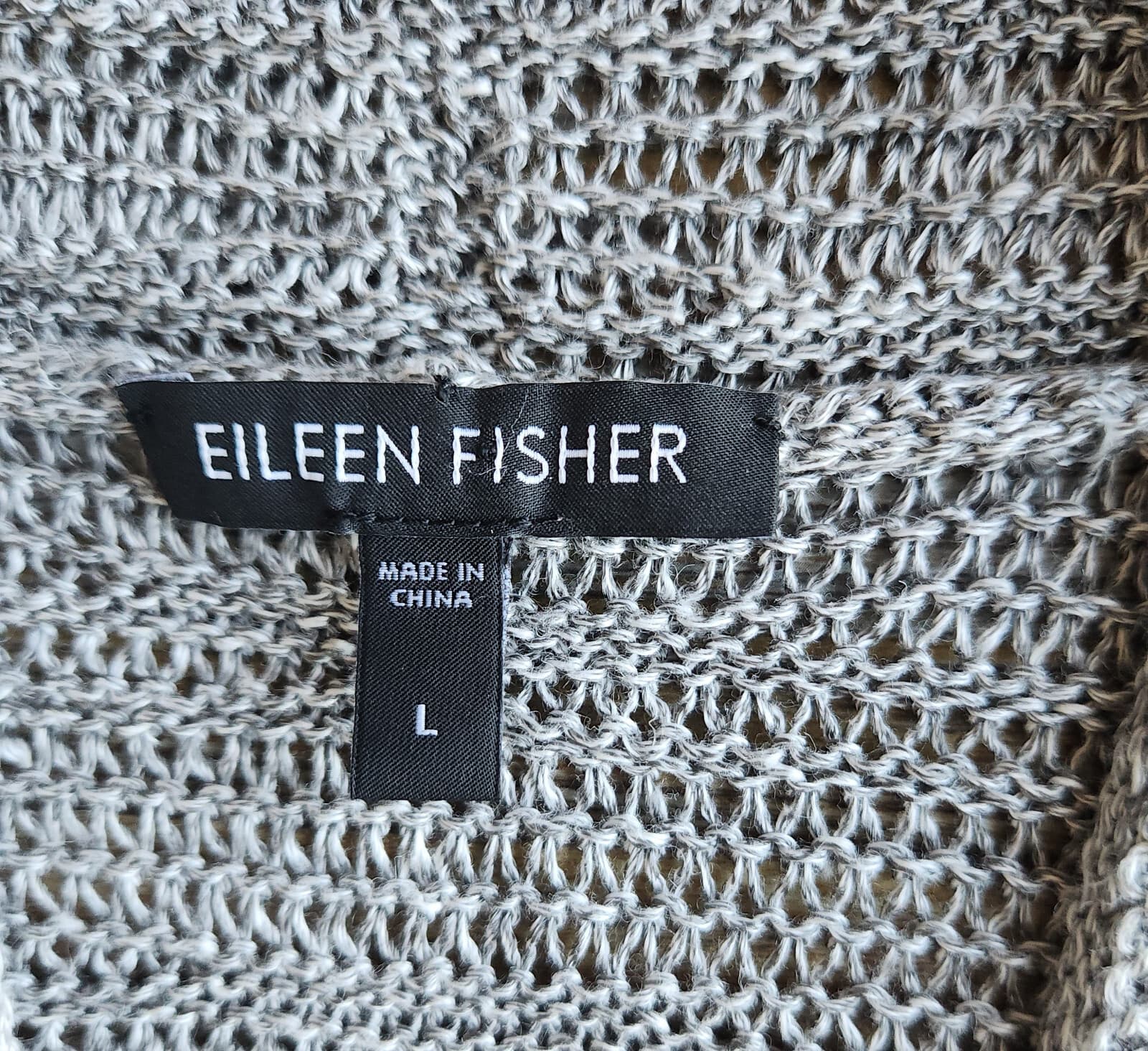 EILEEN FISHER Linen Silk Blend Open-Knit Gray Open Front Cardigan Pocket Women L - Thumbnail 8
