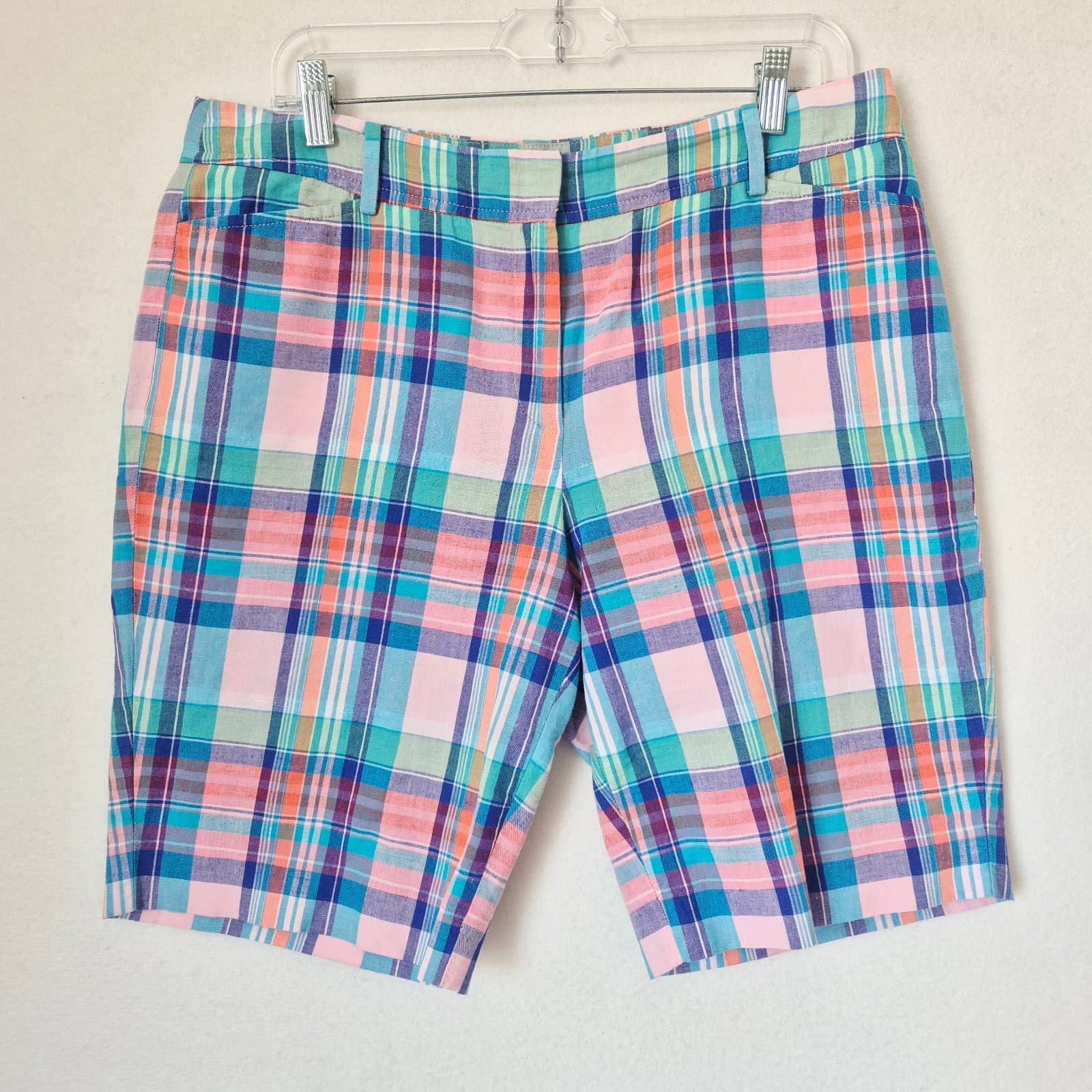 NWoT Talbots Perfect Shorts Bermuda 9.5" Madras Linen Blend Multicolor Women's 8 - Thumbnail 3