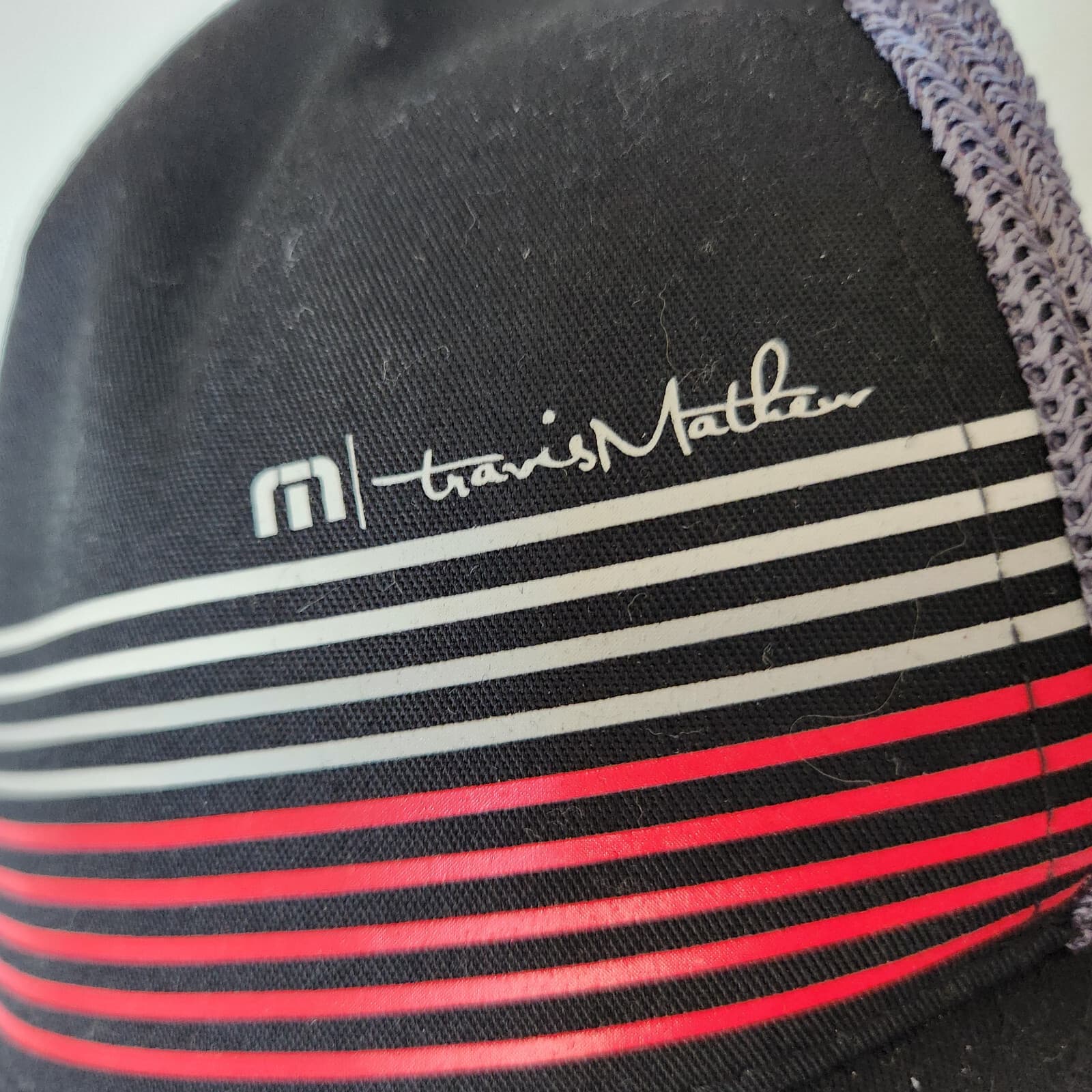 Travis Mathew Braids FlexFit Hat Mesh Back Stripe Black Cotton Blend Grey L-XL - Thumbnail 8