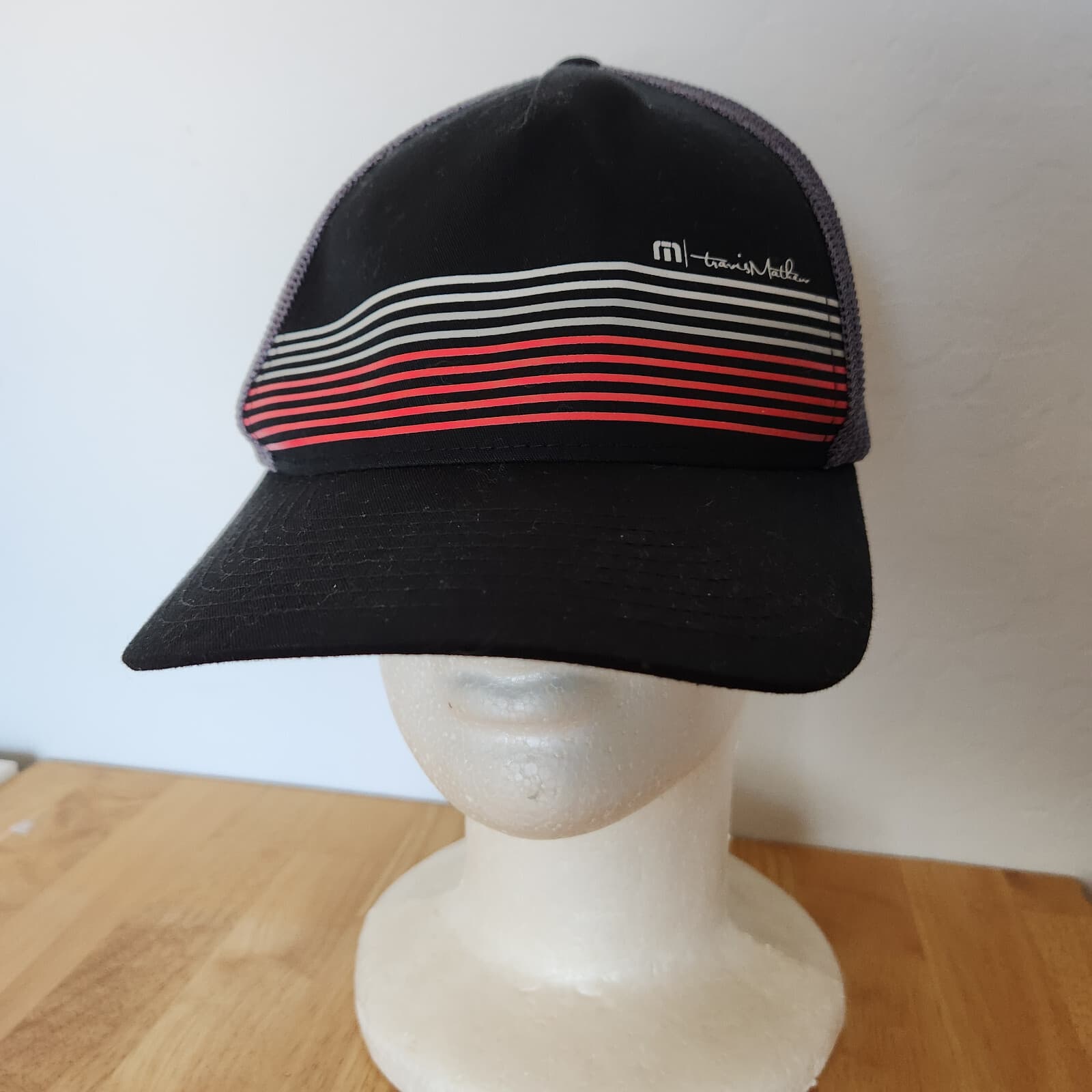 Travis Mathew Braids FlexFit Hat Mesh Back Stripe Black Cotton Blend Grey L-XL - Thumbnail 3