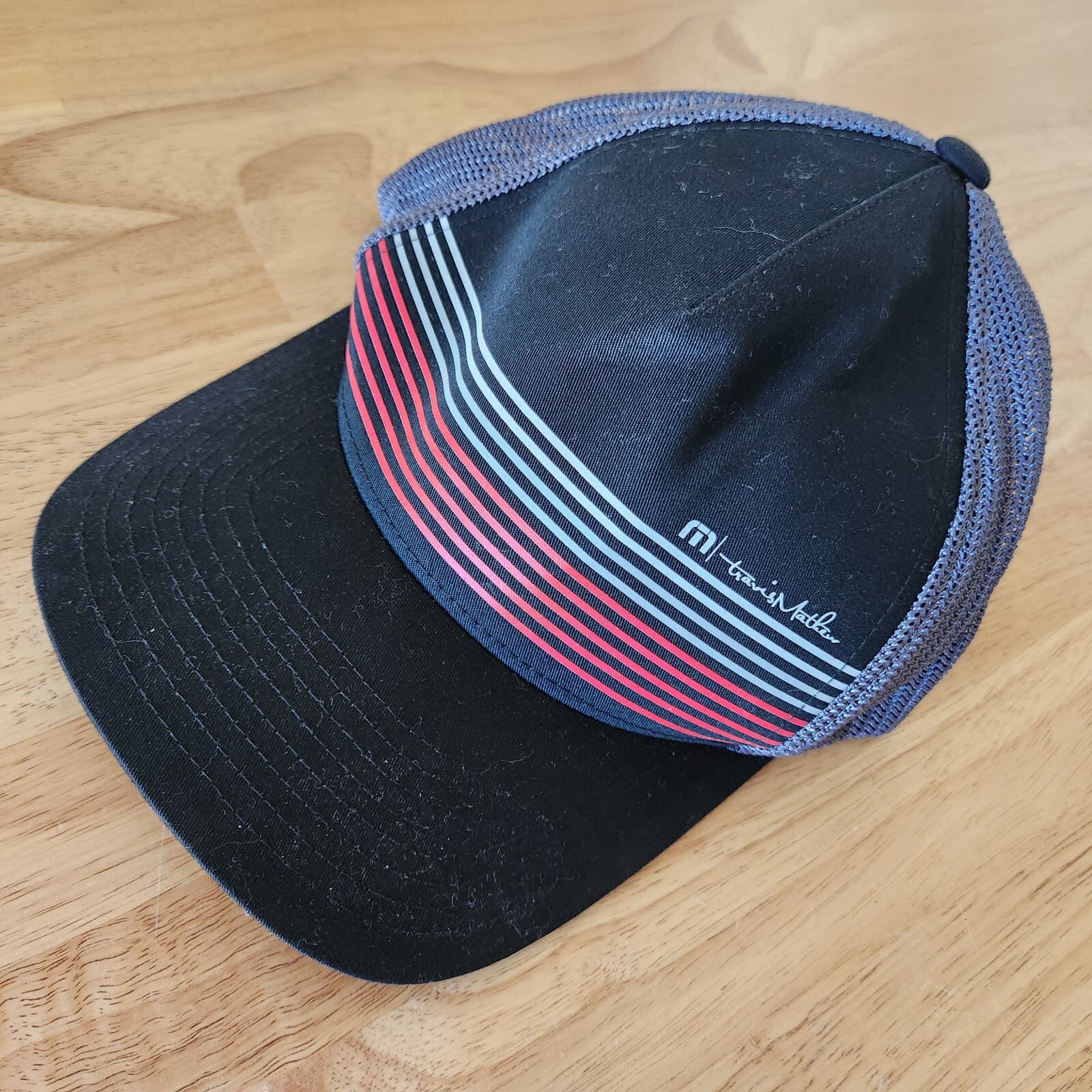 Travis Mathew Braids FlexFit Hat Mesh Back Stripe Black Cotton Blend Grey L-XL - Thumbnail 12