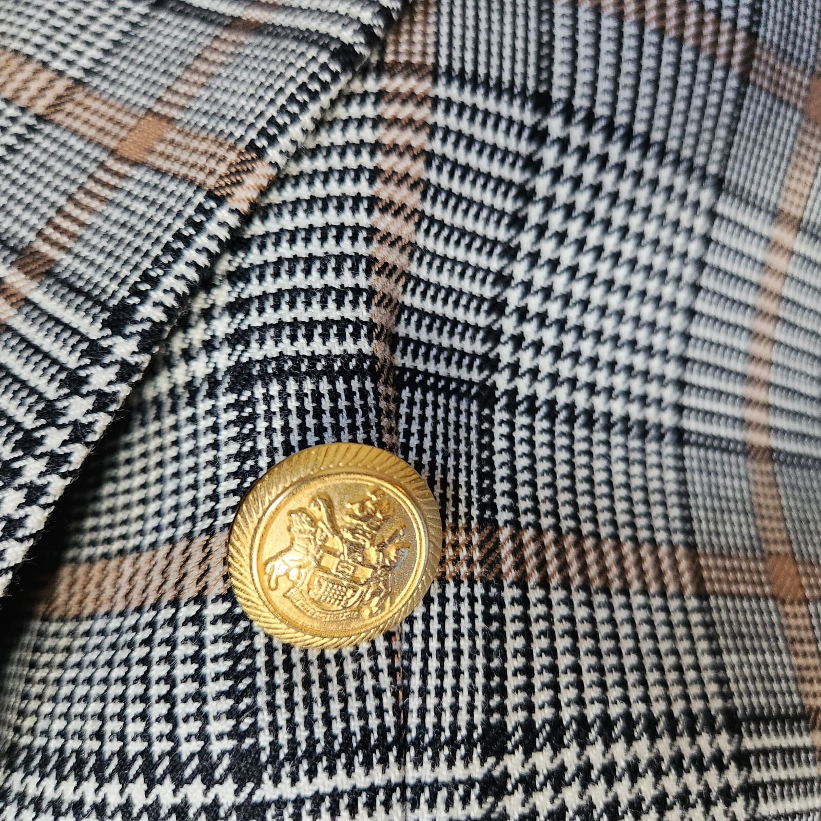 Vintage Pendleton Wool Plaid Houndstooth Double Breasted Blazer Gold Button P10 - Thumbnail 4