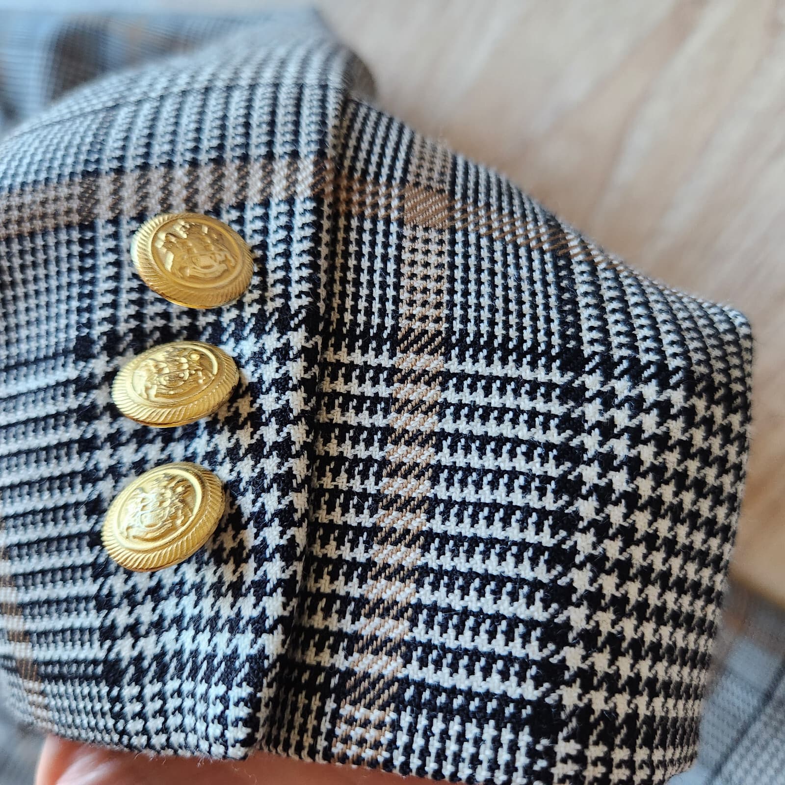 Vintage Pendleton Wool Plaid Houndstooth Double Breasted Blazer Gold Button P10 - Thumbnail 6