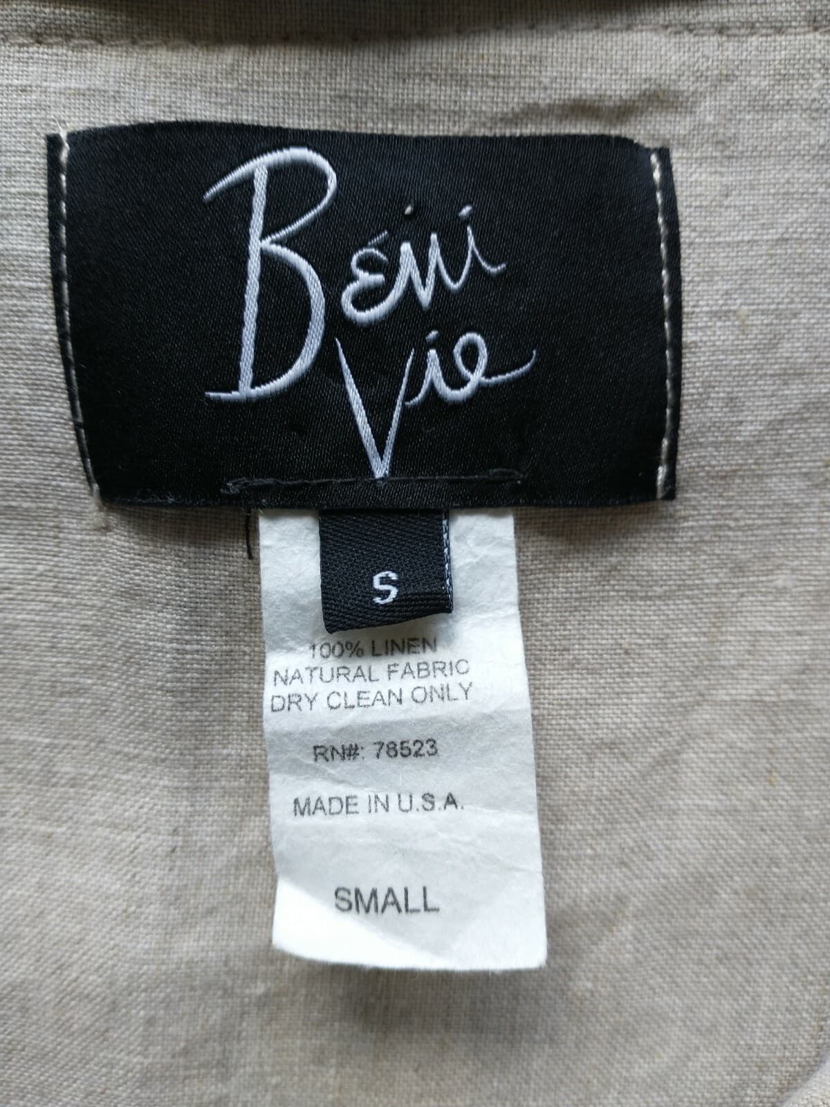 Beni Vie 100%Linen Lagenlook Tunic Top Pocket Natural Fabric Beige S Made in USA - Thumbnail 9