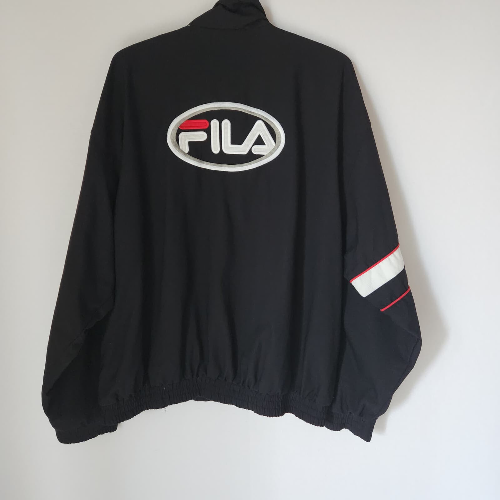 Vintage FILA Embroidered Logo Windbreaker Jacket Full-Zip Pocket Black Men L - Thumbnail 2