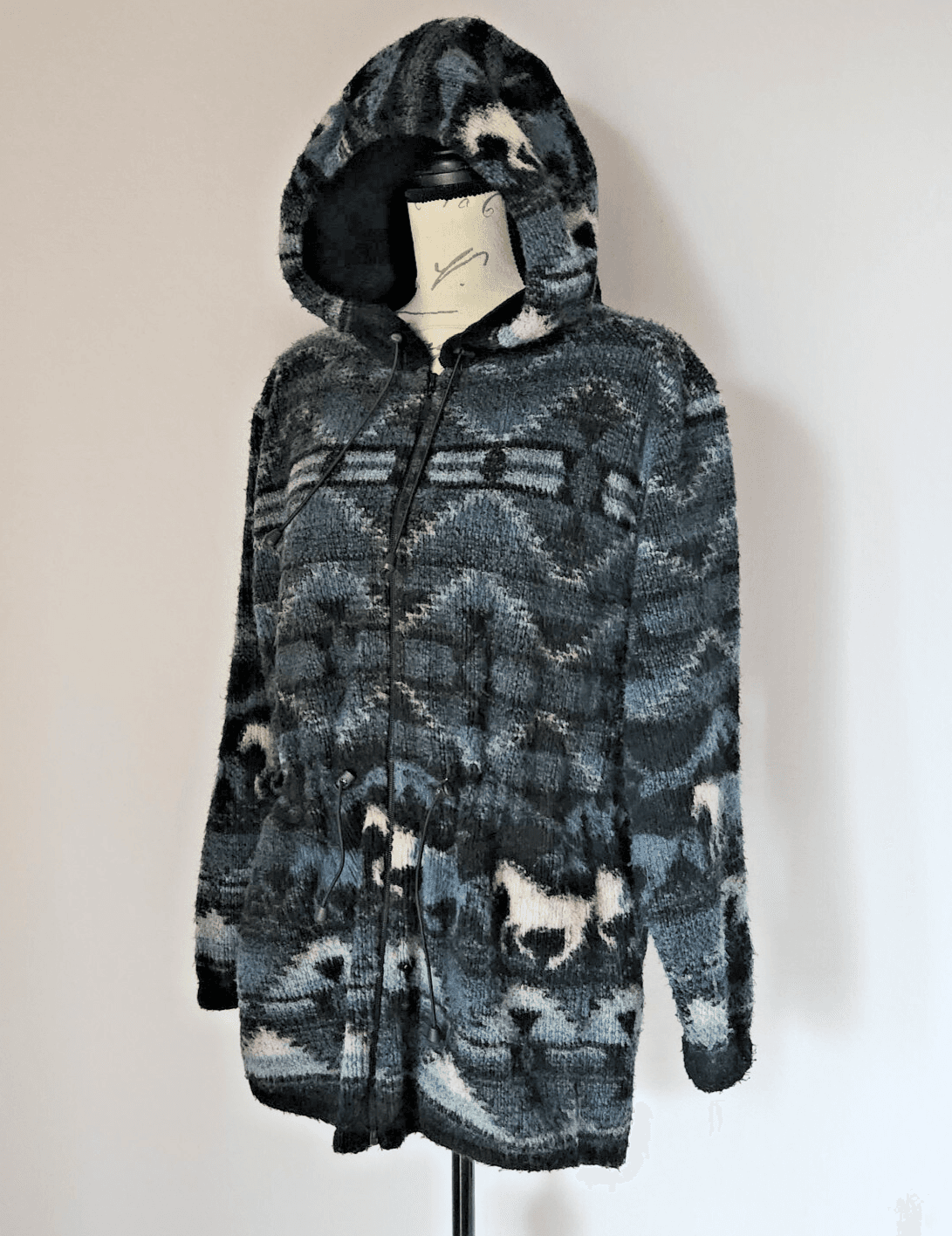 Vintage Andrea Faye Horse Western Fleece Hooded Jacket Wool Blend Black Women S - Thumbnail 3