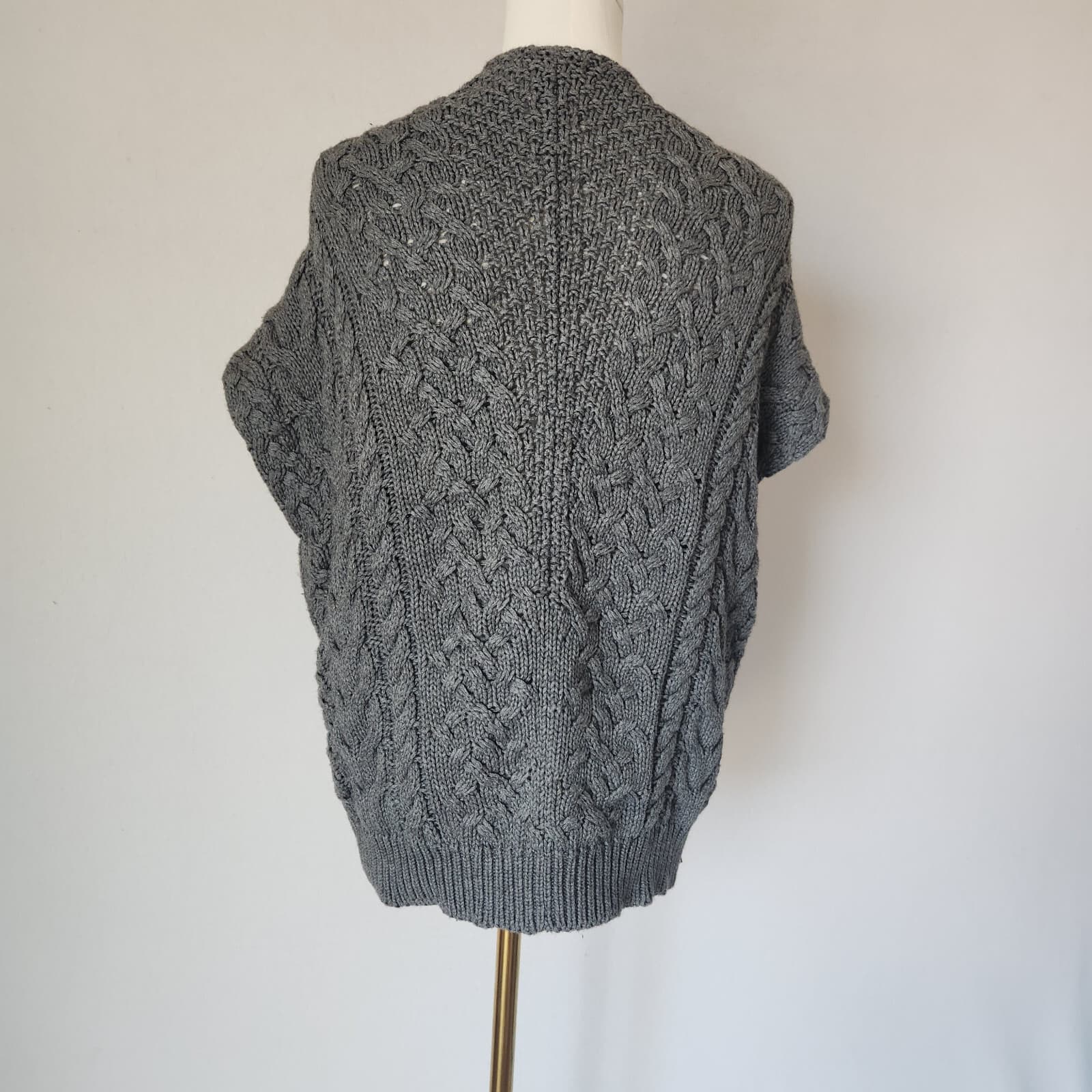 VINCE Cable-Knit Zip-Up Poncho Cape Sweater Side-Zipper Wool Cashmere Grey Sz.M - Thumbnail 6