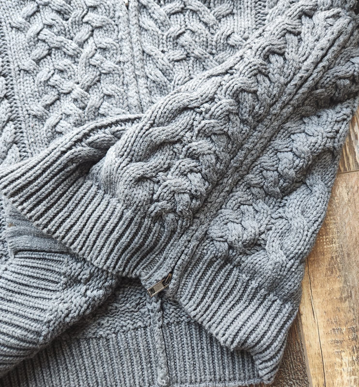 VINCE Cable-Knit Zip-Up Poncho Cape Sweater Side-Zipper Wool Cashmere Grey Sz.M - Thumbnail 7