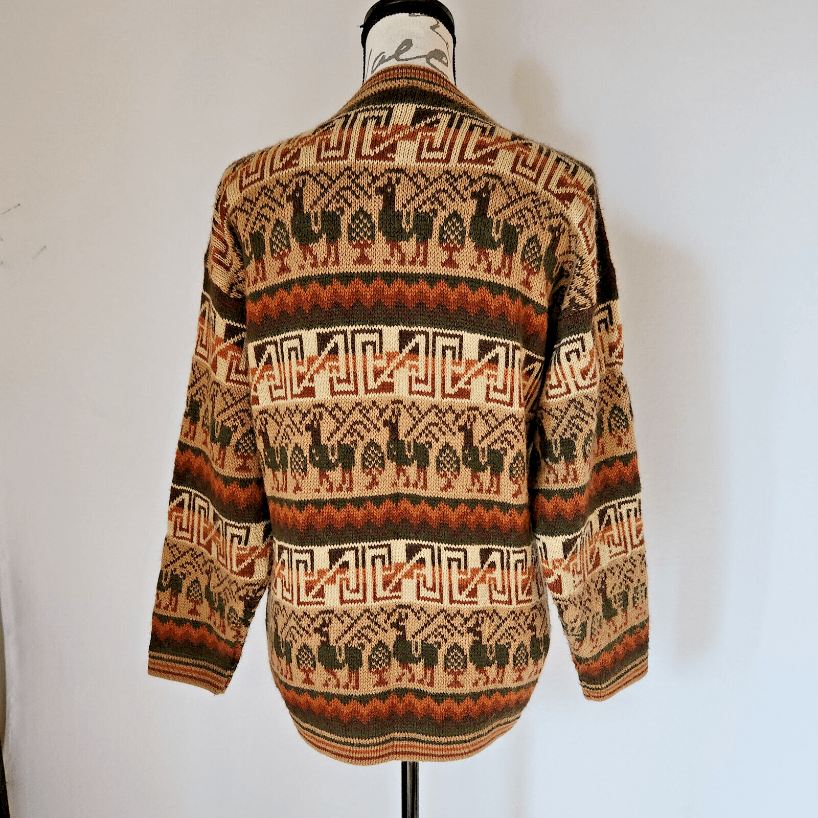 Arcohi's Alpaca Peruvian Mayan Zip-Up Cardigan Crewneck Pocket Brown Bust 42" - Thumbnail 7