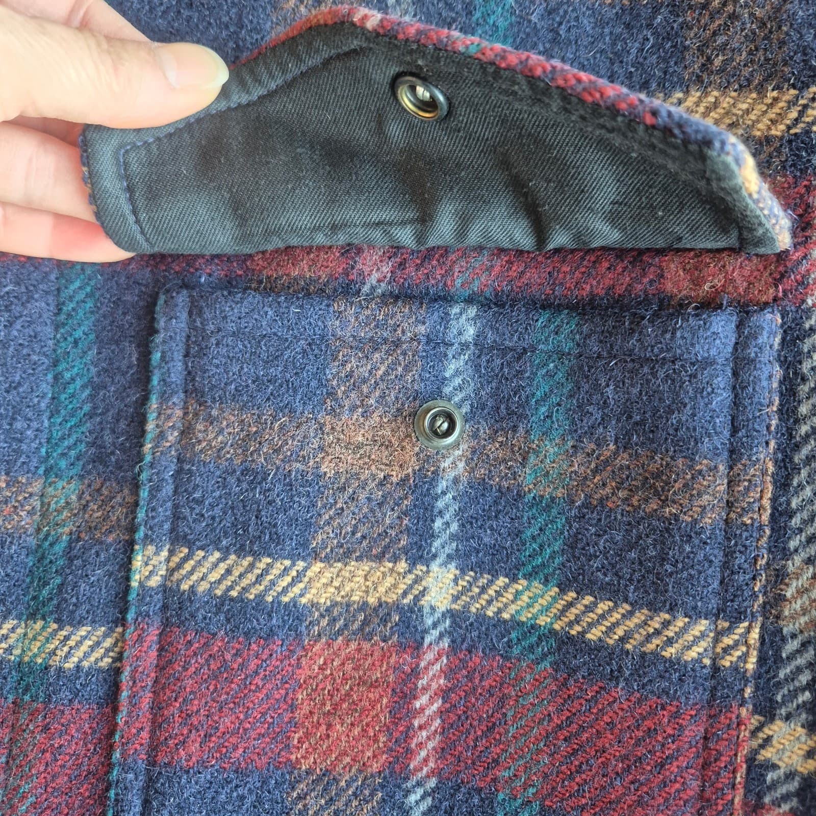 Vintage'70s Pendleton USA Wool Plaid Shirt Jacket Shacket Button Pocket Men's L - Thumbnail 6