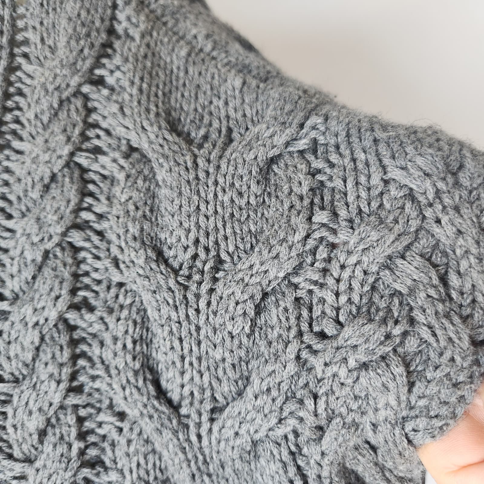 VINCE Cable-Knit Zip-Up Poncho Cape Sweater Side-Zipper Wool Cashmere Grey Sz.M - Thumbnail 5