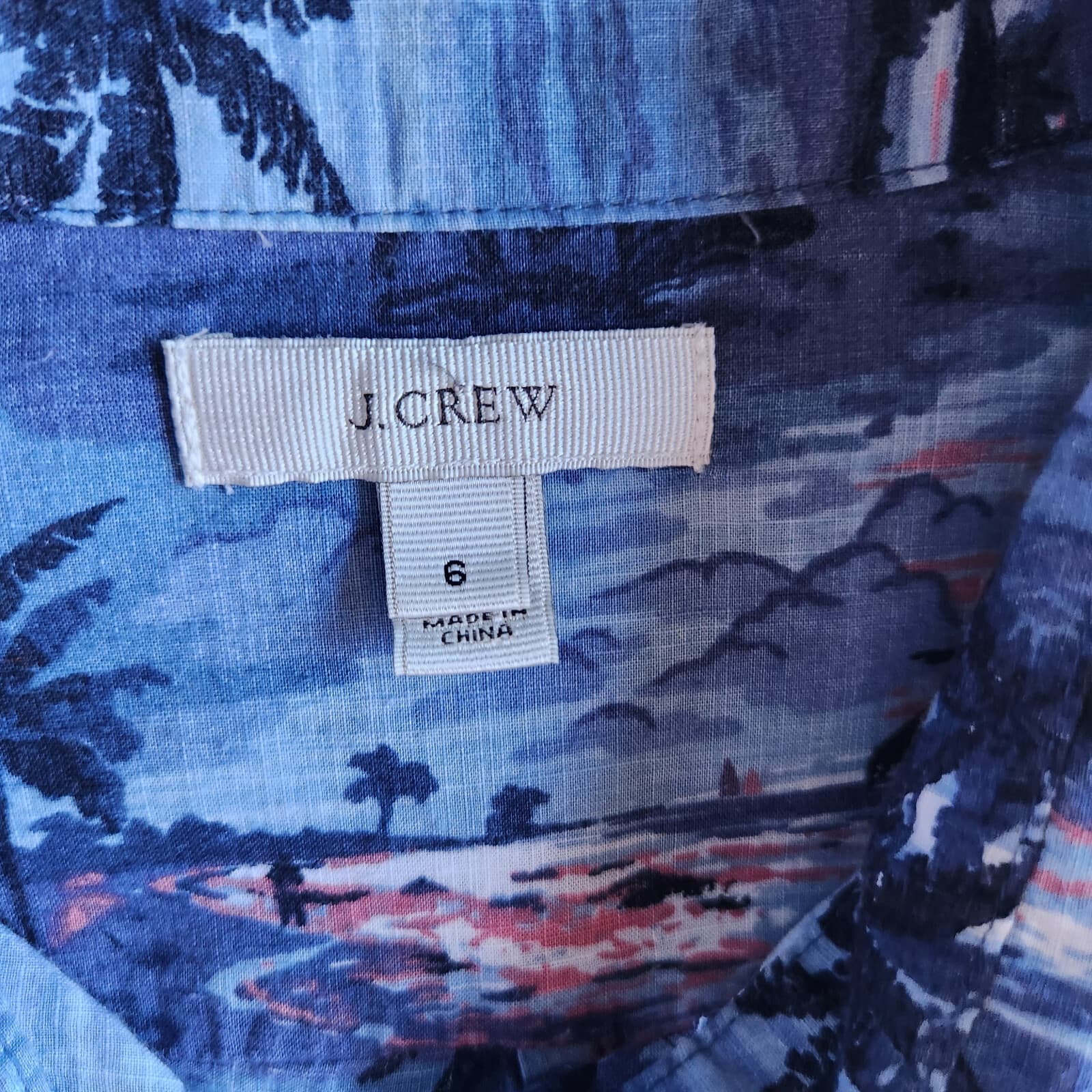 J.Crew Hawaii Beach Popover Shirt 1/2 Button Long Roll-Tap Sleeve Blue Women 6 - Thumbnail 7
