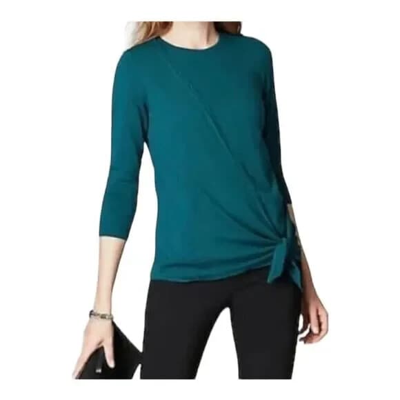 J.Jill Side-Tie Sweater Pullover 3/4 Sleeve Green Cotton Cashmere Women's S - Thumbnail 5