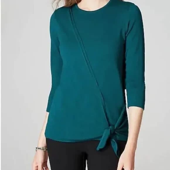 J.Jill Side-Tie Sweater Pullover 3/4 Sleeve Green Cotton Cashmere Women's S - Thumbnail 8