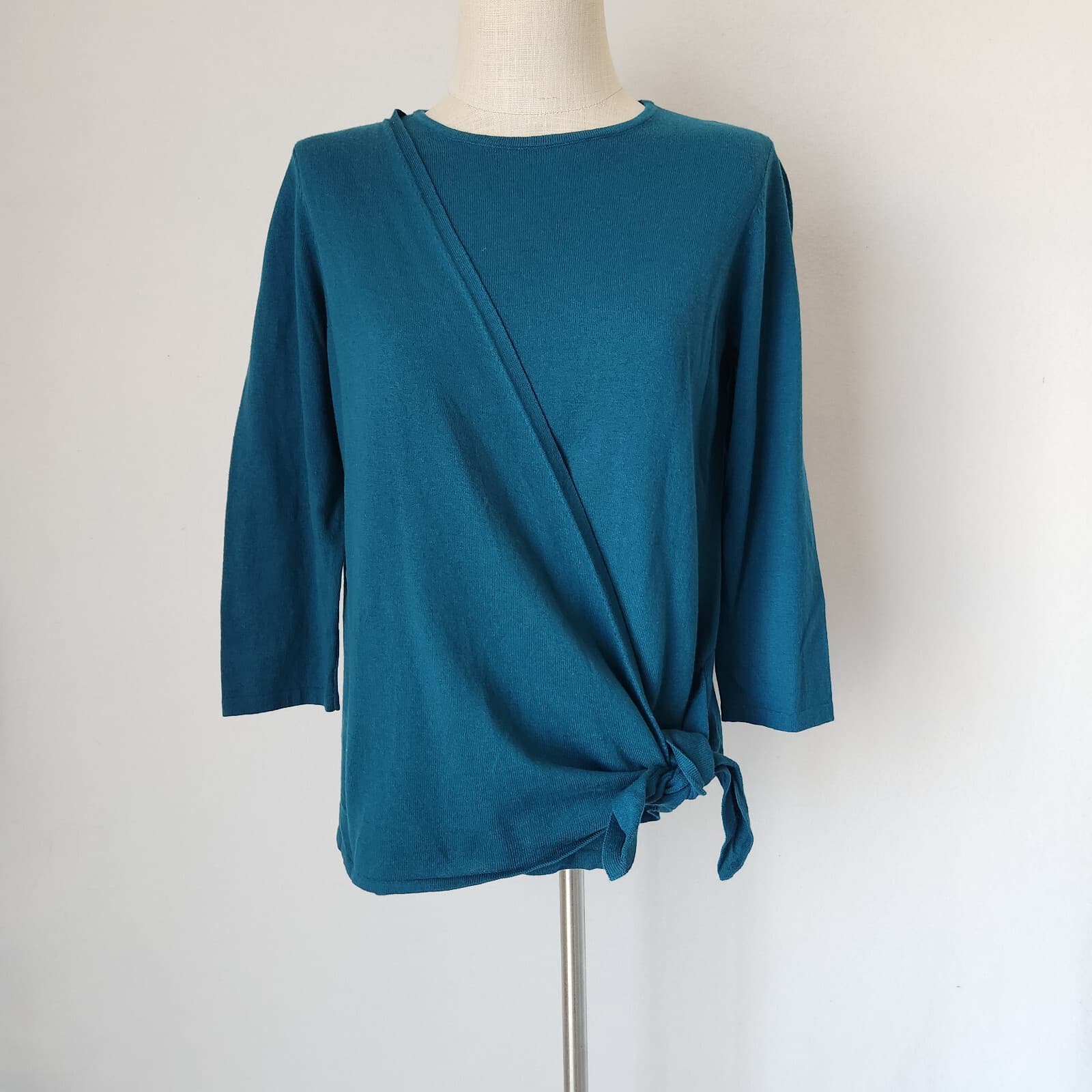 J.Jill Side-Tie Sweater Pullover 3/4 Sleeve Green Cotton Cashmere Women's S - Thumbnail 2