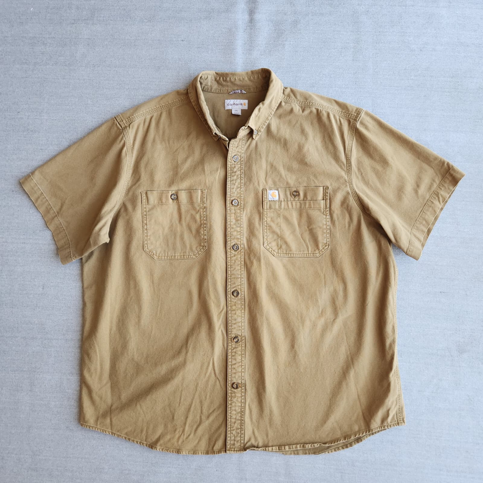 Carhartt Men's 2XL Rugged Rigby Relaxed Fit Work Shirt Short Sleeve Olive-Green