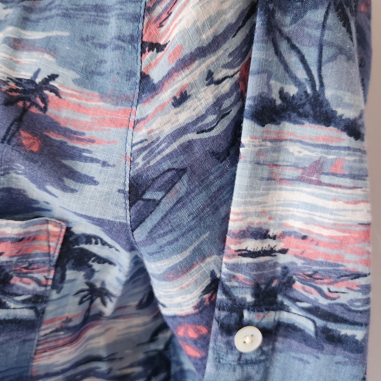 J.Crew Hawaii Beach Popover Shirt 1/2 Button Long Roll-Tap Sleeve Blue Women 6 - Thumbnail 5