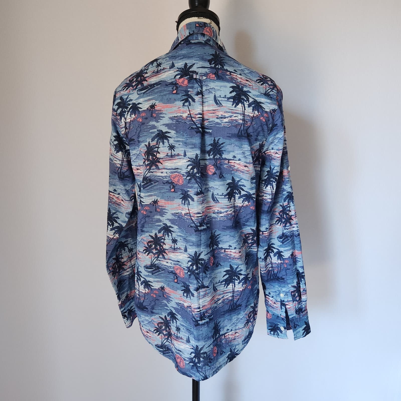 J.Crew Hawaii Beach Popover Shirt 1/2 Button Long Roll-Tap Sleeve Blue Women 6 - Thumbnail 6