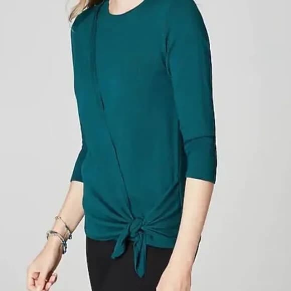 J.Jill Side-Tie Sweater Pullover 3/4 Sleeve Green Cotton Cashmere Women's S - Thumbnail 9