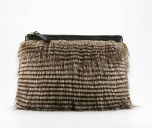 NWT ANN TAYLOR Genuine Leather Faux Fur Chinchilla Clutch Bag Purse Black $128 - Thumbnail 3