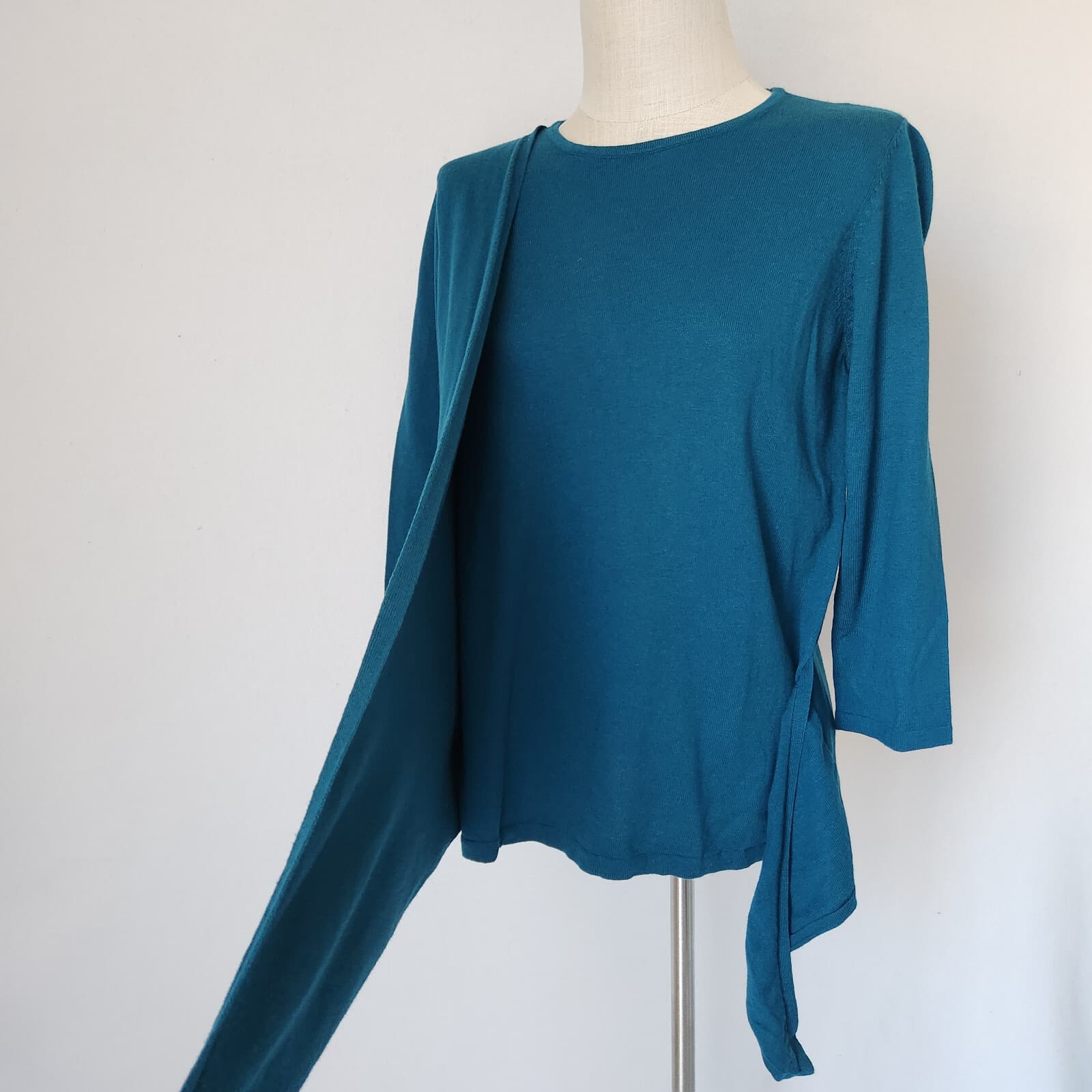 J.Jill Side-Tie Sweater Pullover 3/4 Sleeve Green Cotton Cashmere Women's S - Thumbnail 3