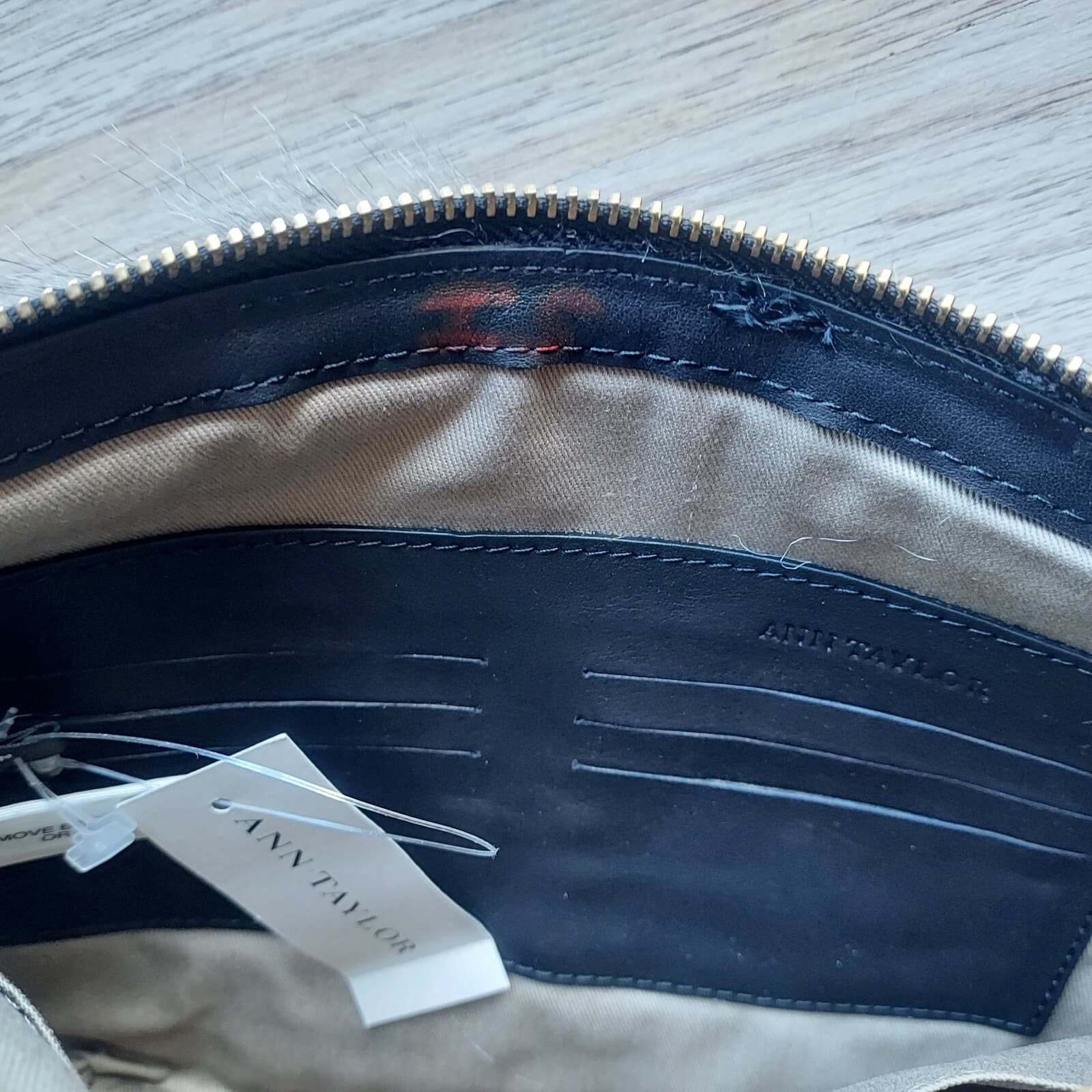 NWT ANN TAYLOR Genuine Leather Faux Fur Chinchilla Clutch Bag Purse Black $128 - Thumbnail 9