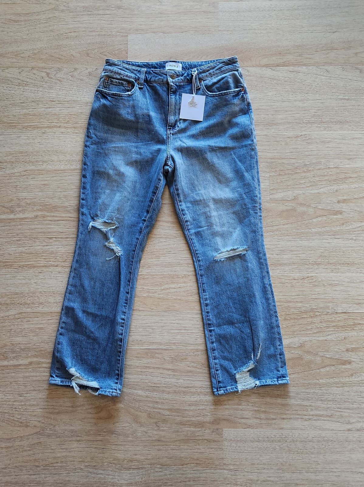 NWT PISTOLA Lennon High Rise Cropped Boot Cut Jean Grove Distressed Blue Sz.30 - Thumbnail 2
