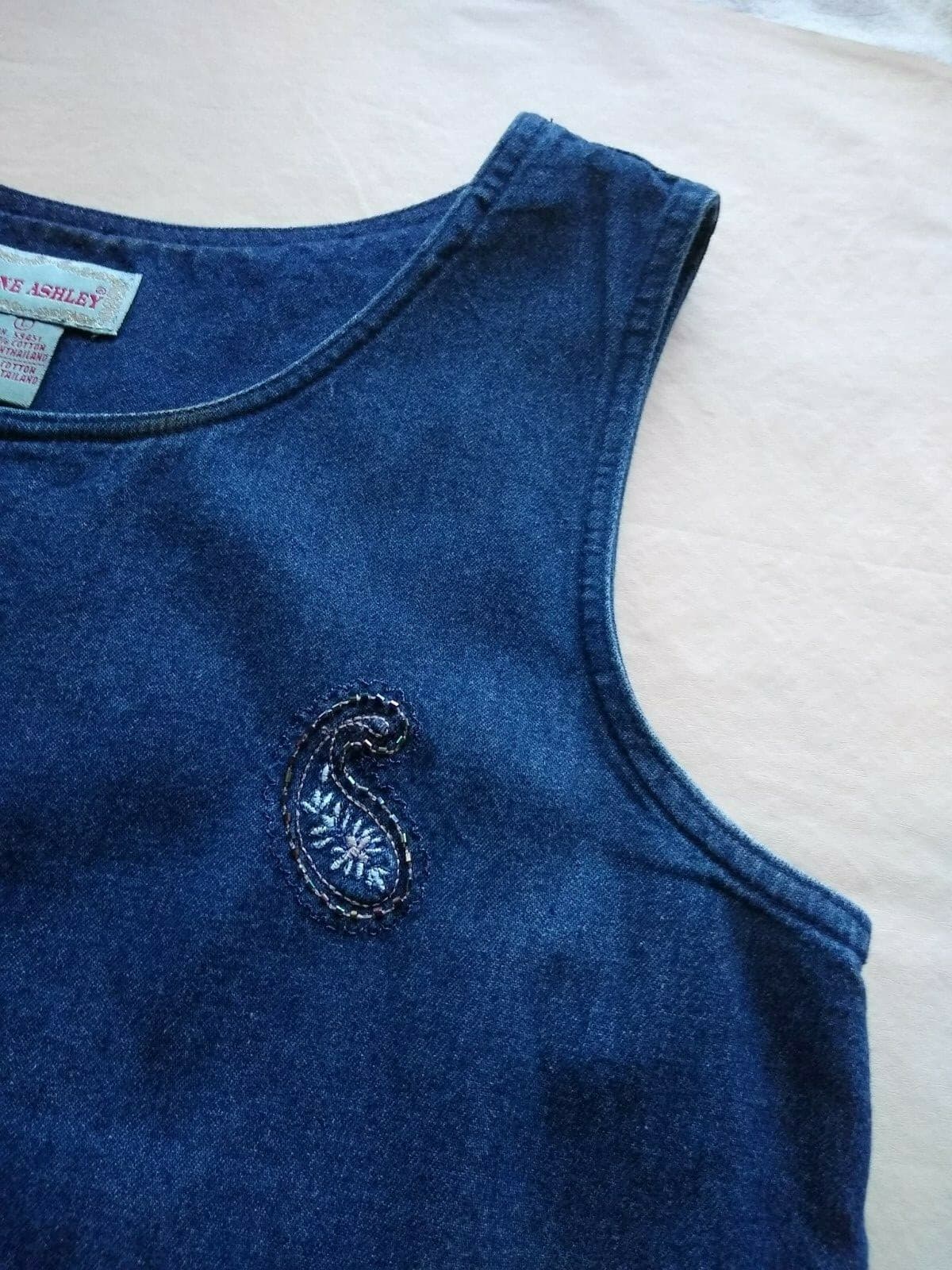 JANE ASHLEY Maxi Denim Blue Tunic Dress Embellished Sleeveless Sz.L - Thumbnail 6