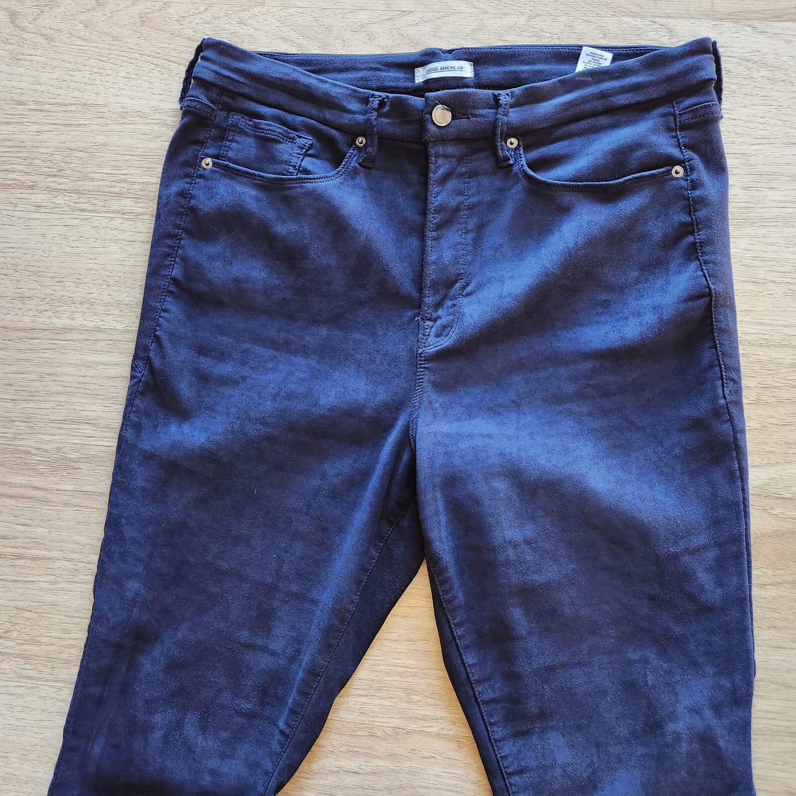 Good American Good Leg Crop Velvet Skinny Jeans Stretch Zip Navy Blue Plus Sz.18 - Thumbnail 3