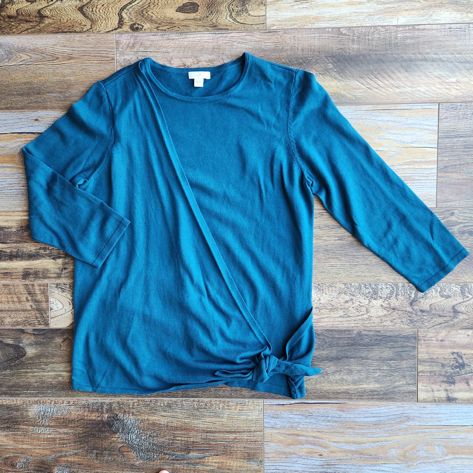 J.Jill Side-Tie Sweater Pullover 3/4 Sleeve Green Cotton Cashmere Women's S - Thumbnail 4