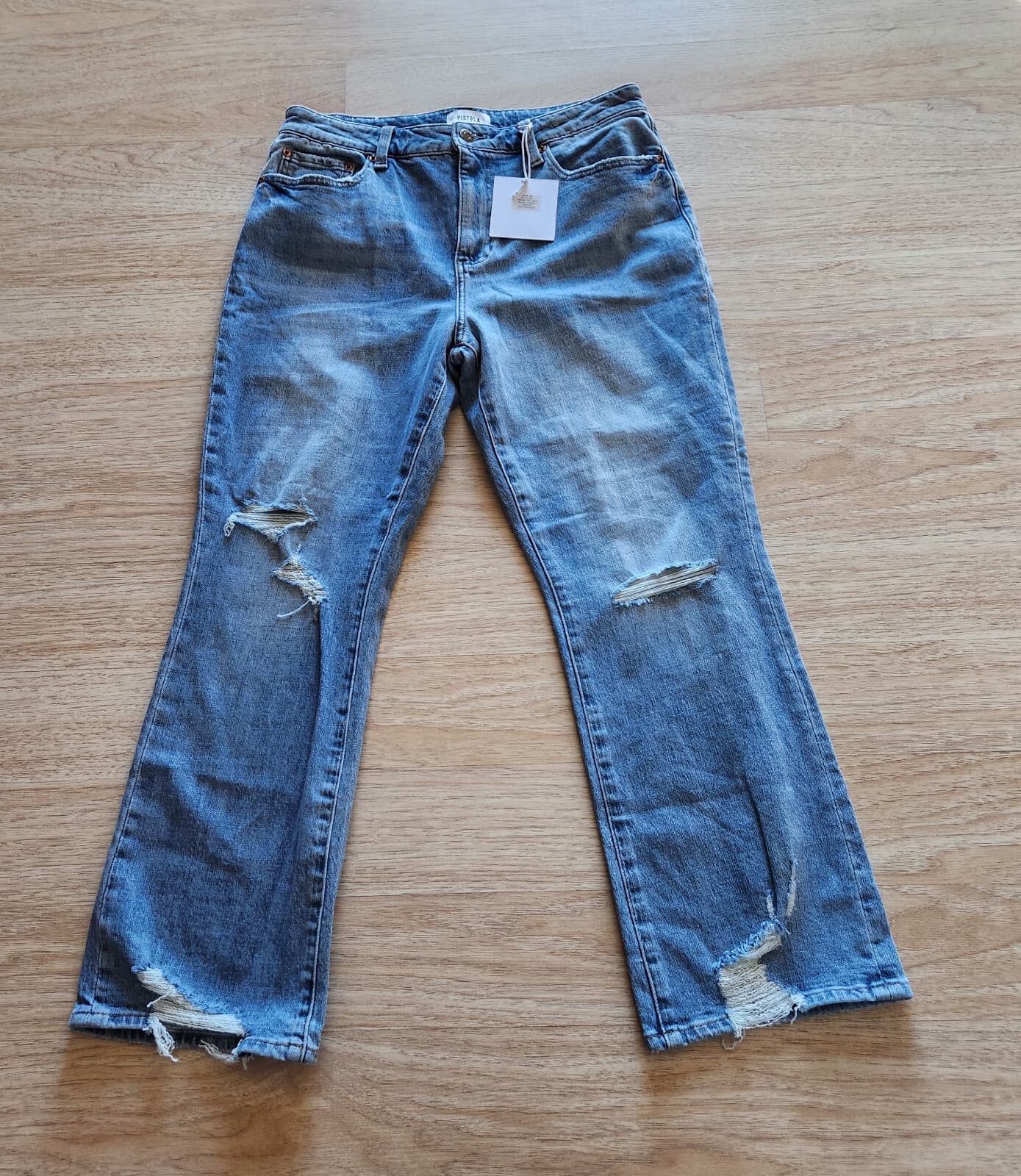 NWT PISTOLA Lennon High Rise Cropped Boot Cut Jean Grove Distressed Blue Sz.30 - Thumbnail 4