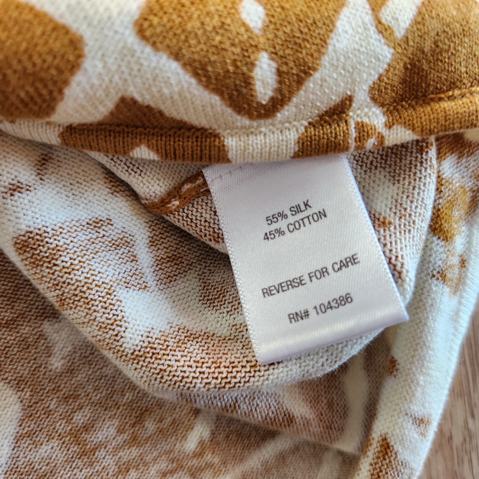 Garnet Hill Silk Cotton Batik Boxy Oversize Sweater Scoop Neck Brown Cream Sz.M - Thumbnail 10