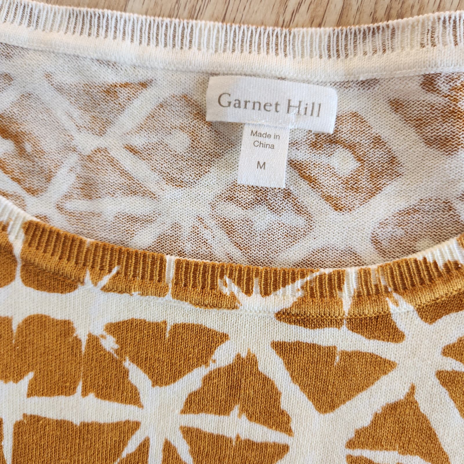 Garnet Hill Silk Cotton Batik Boxy Oversize Sweater Scoop Neck Brown Cream Sz.M - Thumbnail 9