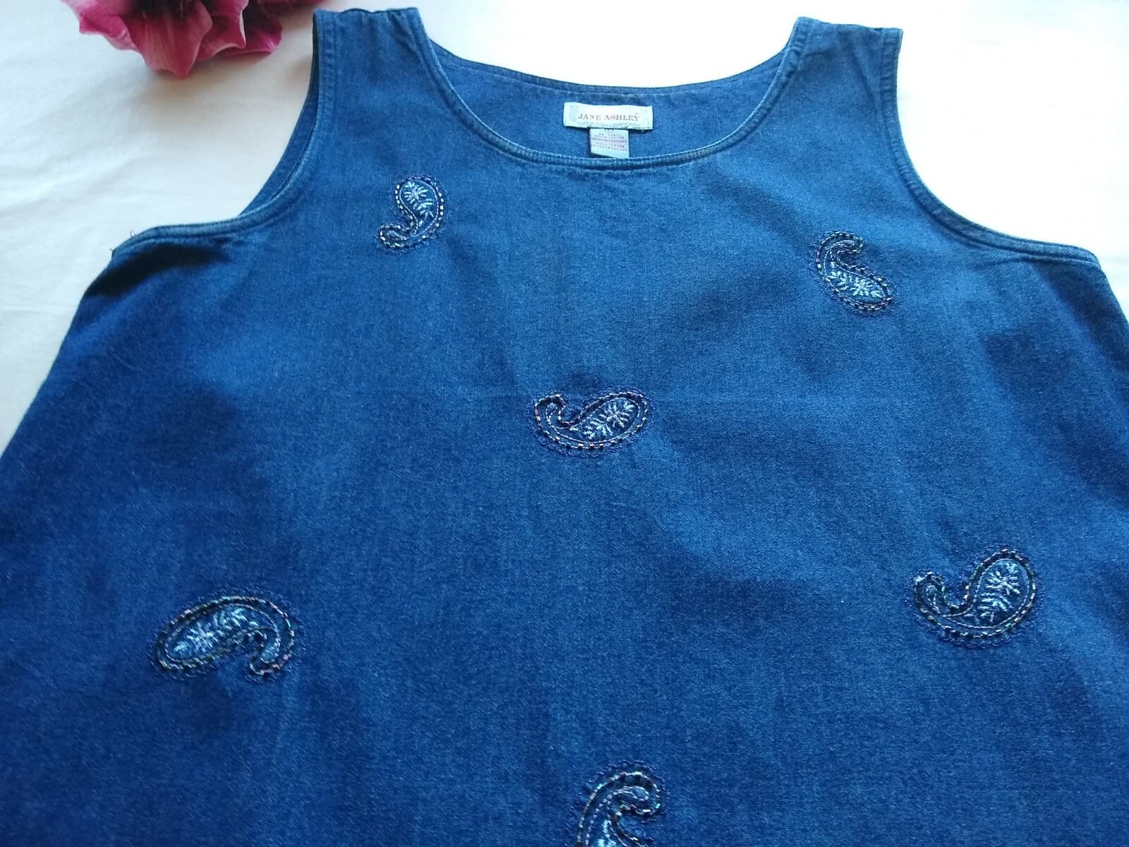 JANE ASHLEY Maxi Denim Blue Tunic Dress Embellished Sleeveless Sz.L - Thumbnail 5