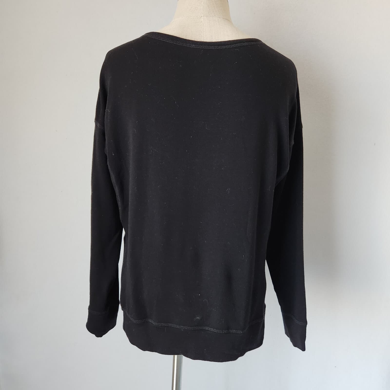EILEEN FISHER Fleece Lined Crew Sweatshirt Kangaroo Pocket Black Tencel Womens S - Thumbnail 5