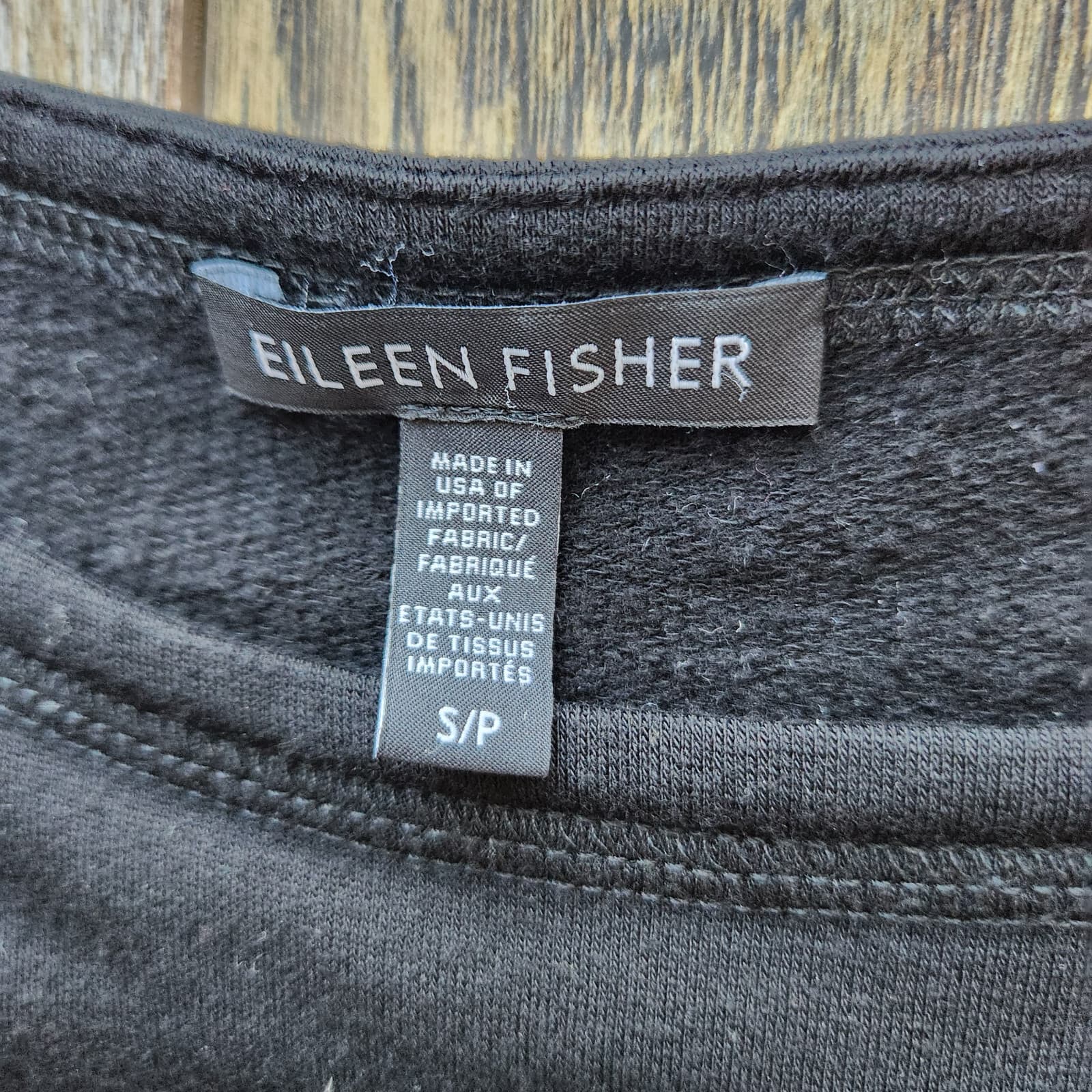 EILEEN FISHER Fleece Lined Crew Sweatshirt Kangaroo Pocket Black Tencel Womens S - Thumbnail 6