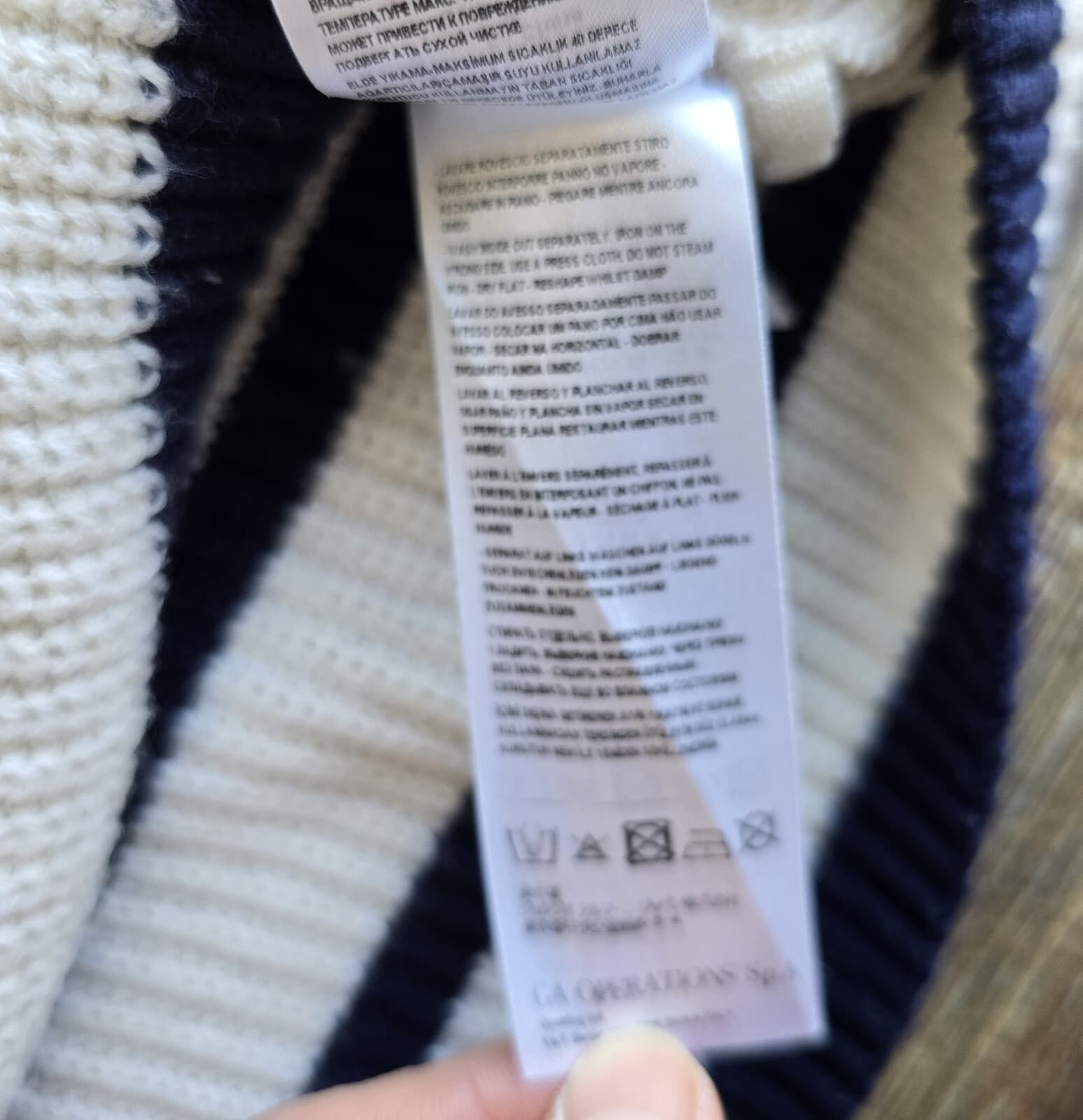 Armani Exchange Wool Blend Prep Strip Sweater Button-Accent Blue Cream Women's M - Thumbnail 11