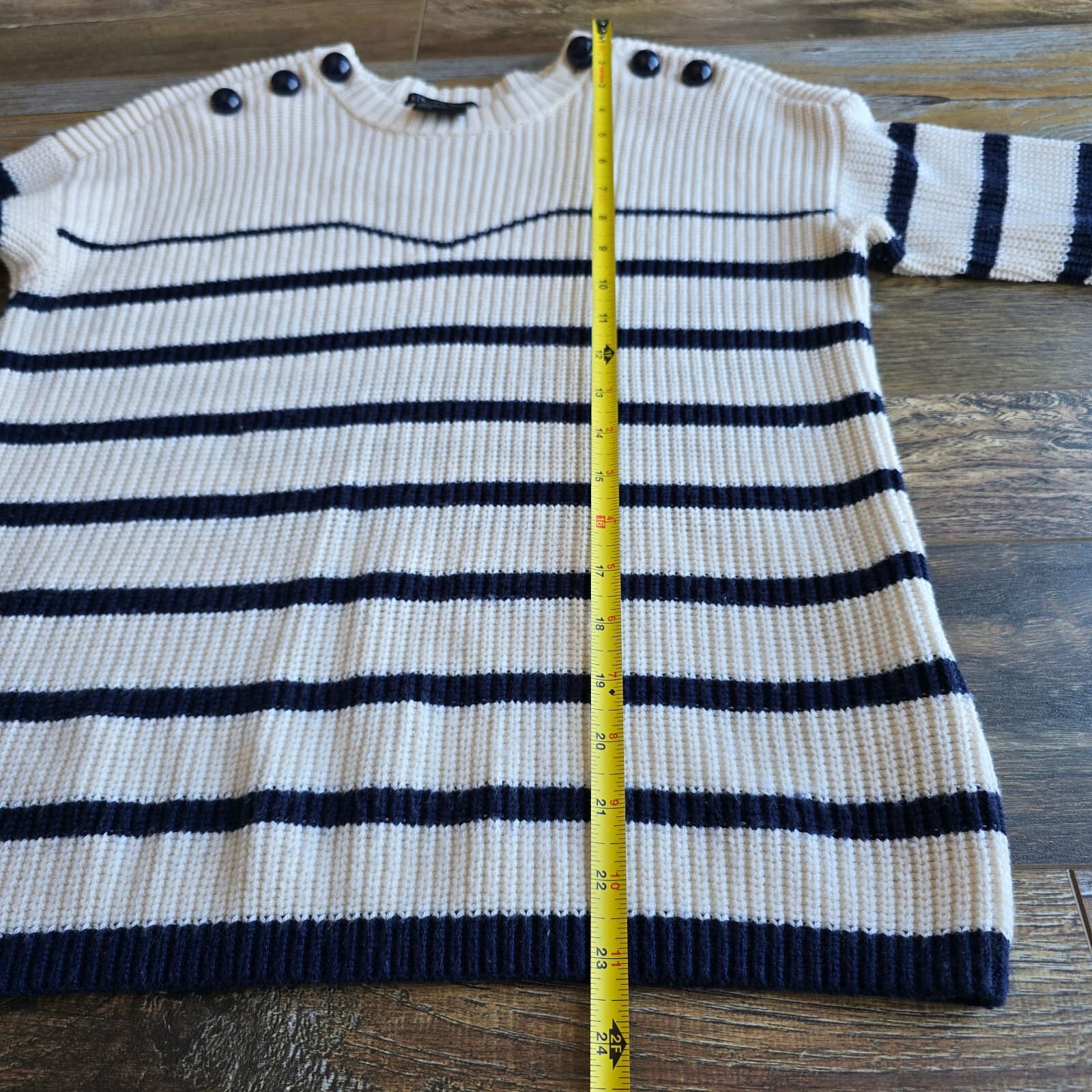 Armani Exchange Wool Blend Prep Strip Sweater Button-Accent Blue Cream Women's M - Thumbnail 13