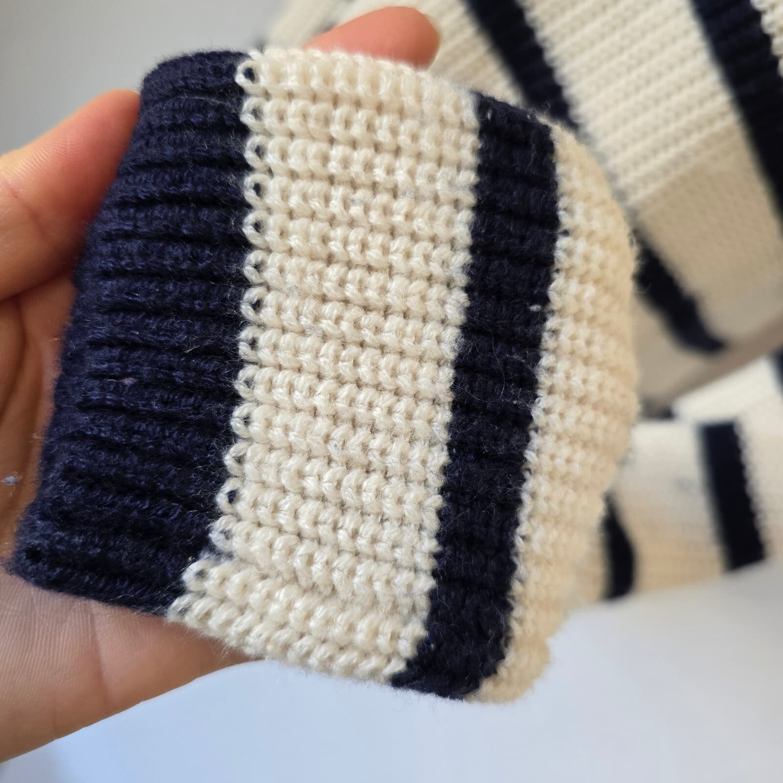 Armani Exchange Wool Blend Prep Strip Sweater Button-Accent Blue Cream Women's M - Thumbnail 5
