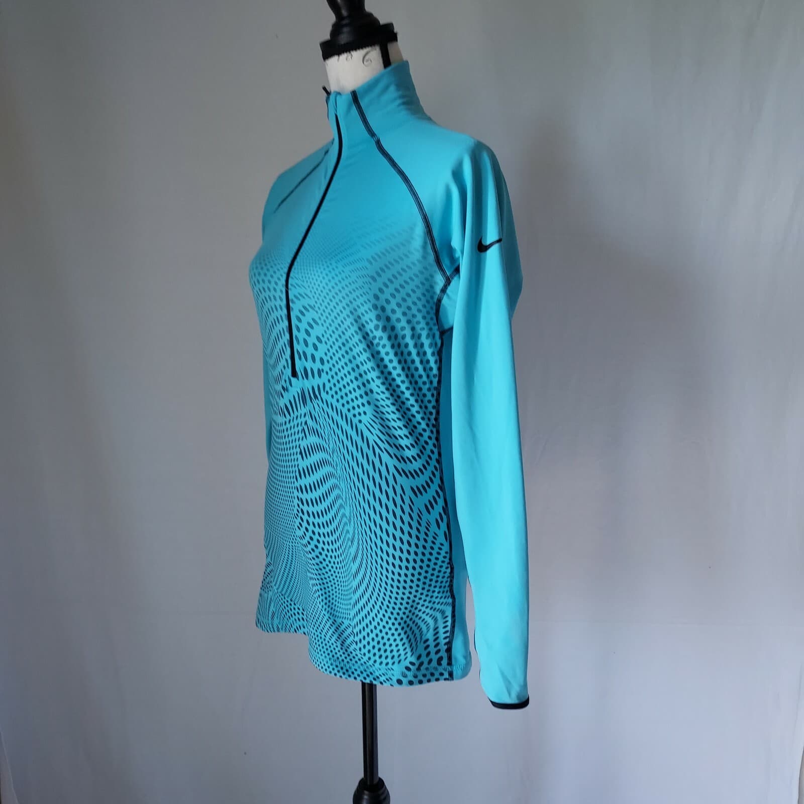 Nike Pro Dri-Fit Activewear Top Long Sleeve 1/2 Zip Dot-Printed Blue Women Sz.M - Thumbnail 3