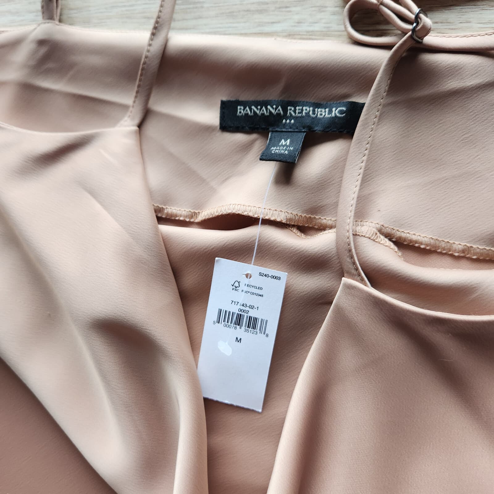 NWT Banana Republic Satin Cowl Neck Party Cocktail Slip Dress Spaghetti Tan Sz.M - Thumbnail 8