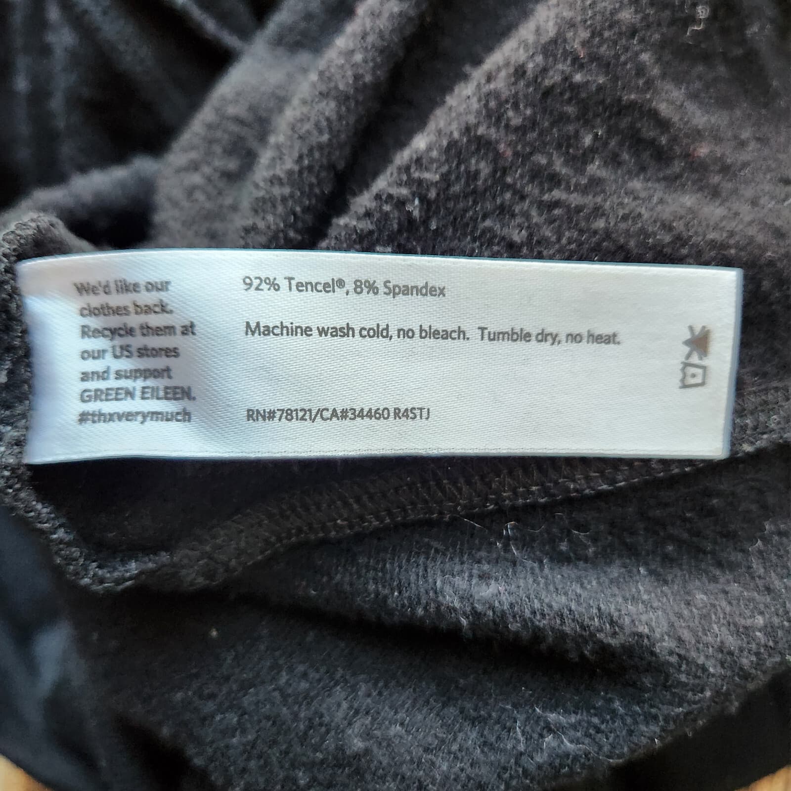 EILEEN FISHER Fleece Lined Crew Sweatshirt Kangaroo Pocket Black Tencel Womens S - Thumbnail 7