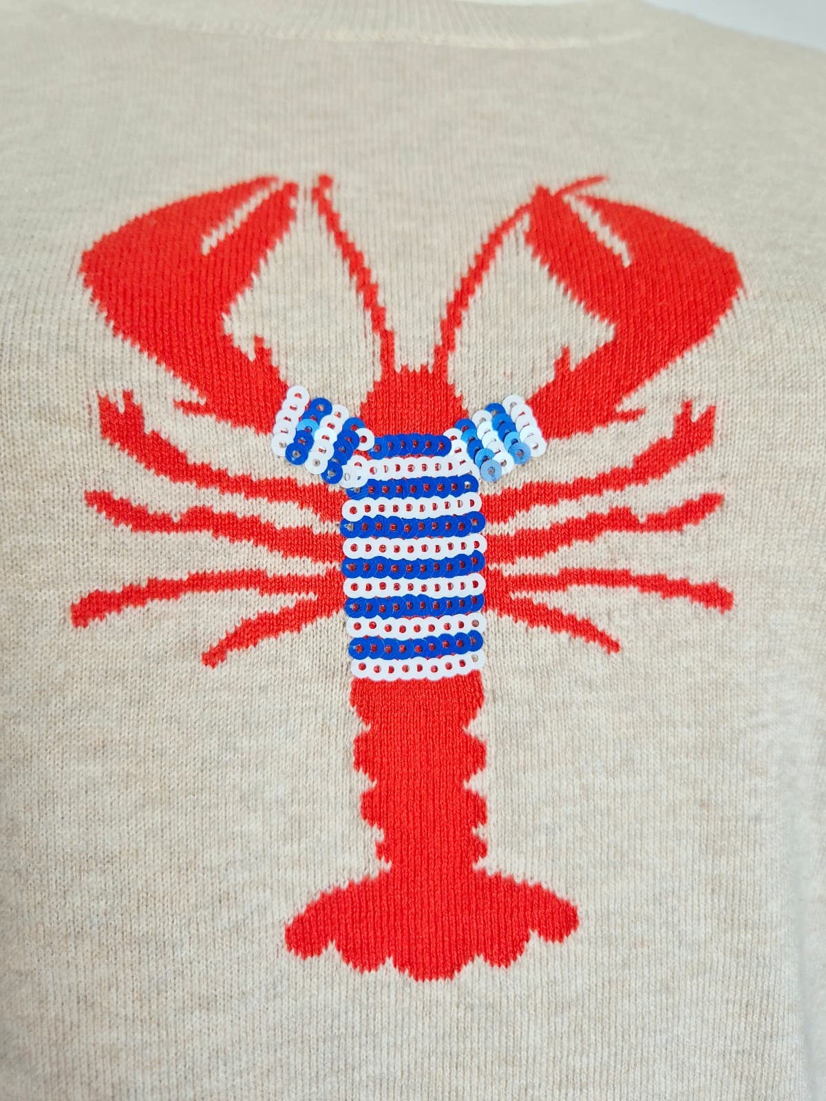 NWoT J.Crew Factory Teddy Lobster Sequined Crew Neck Sweater Cotton Beige Size S - Thumbnail 5