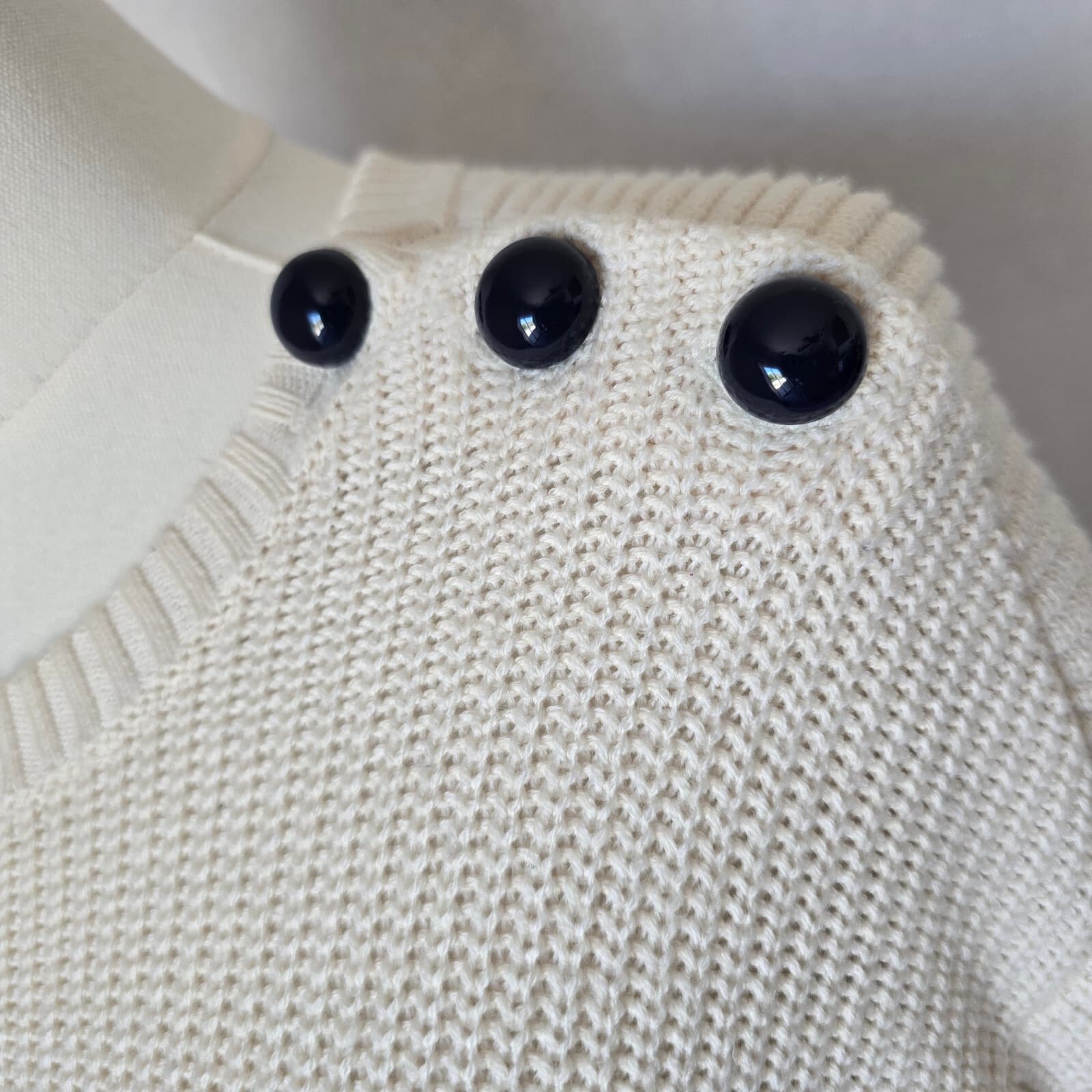 Armani Exchange Wool Blend Prep Strip Sweater Button-Accent Blue Cream Women's M - Thumbnail 4