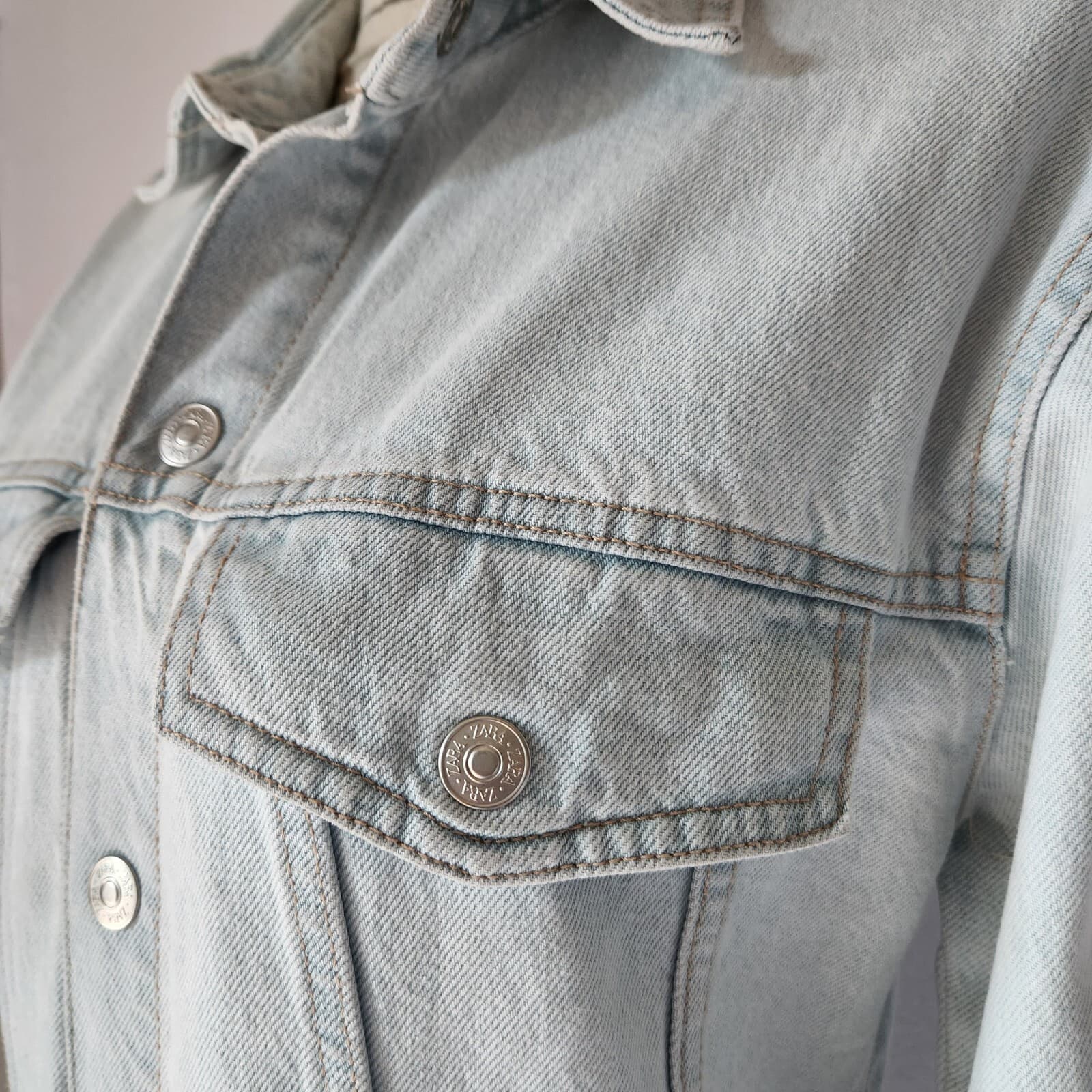 NWoT Zara Mini Denim Shirt Dress Long Sleeve Snap Ligh Wash Blue Cotton Women S - Thumbnail 5