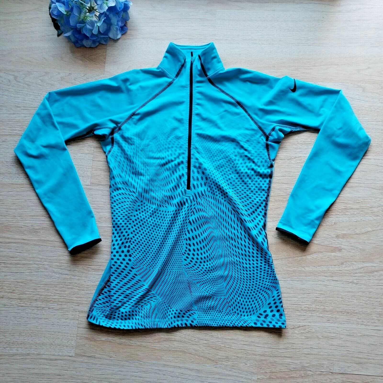 Nike Pro Dri-Fit Activewear Top Long Sleeve 1/2 Zip Dot-Printed Blue Women Sz.M - Thumbnail 2